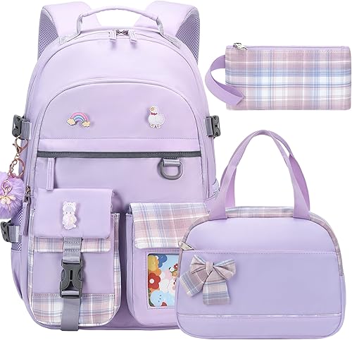 Mochila para niñas de 15.6 pulgadas para computadora portátil, mochila escolar para niños, 3 piezas, mochilas, caja de almuerzo, estuche para