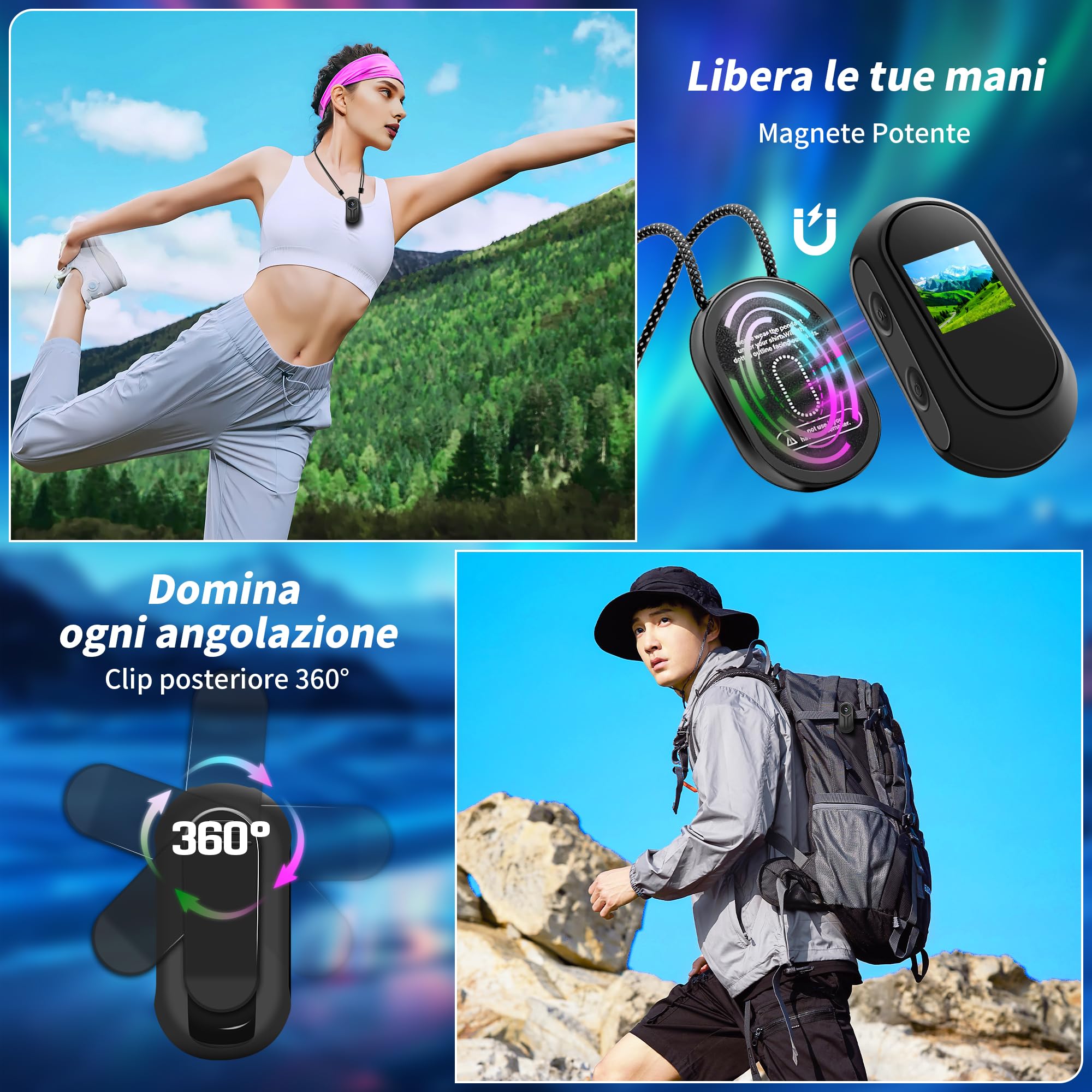 1080P Mini Action Cam, Body Camera, Pov Camera con Schermo LCD, Videocamera Portatile con Scheda da 64GB, Telecamera Sportiva, Mini Fotocamera per Ciclismo, Vlogging e Viaggi