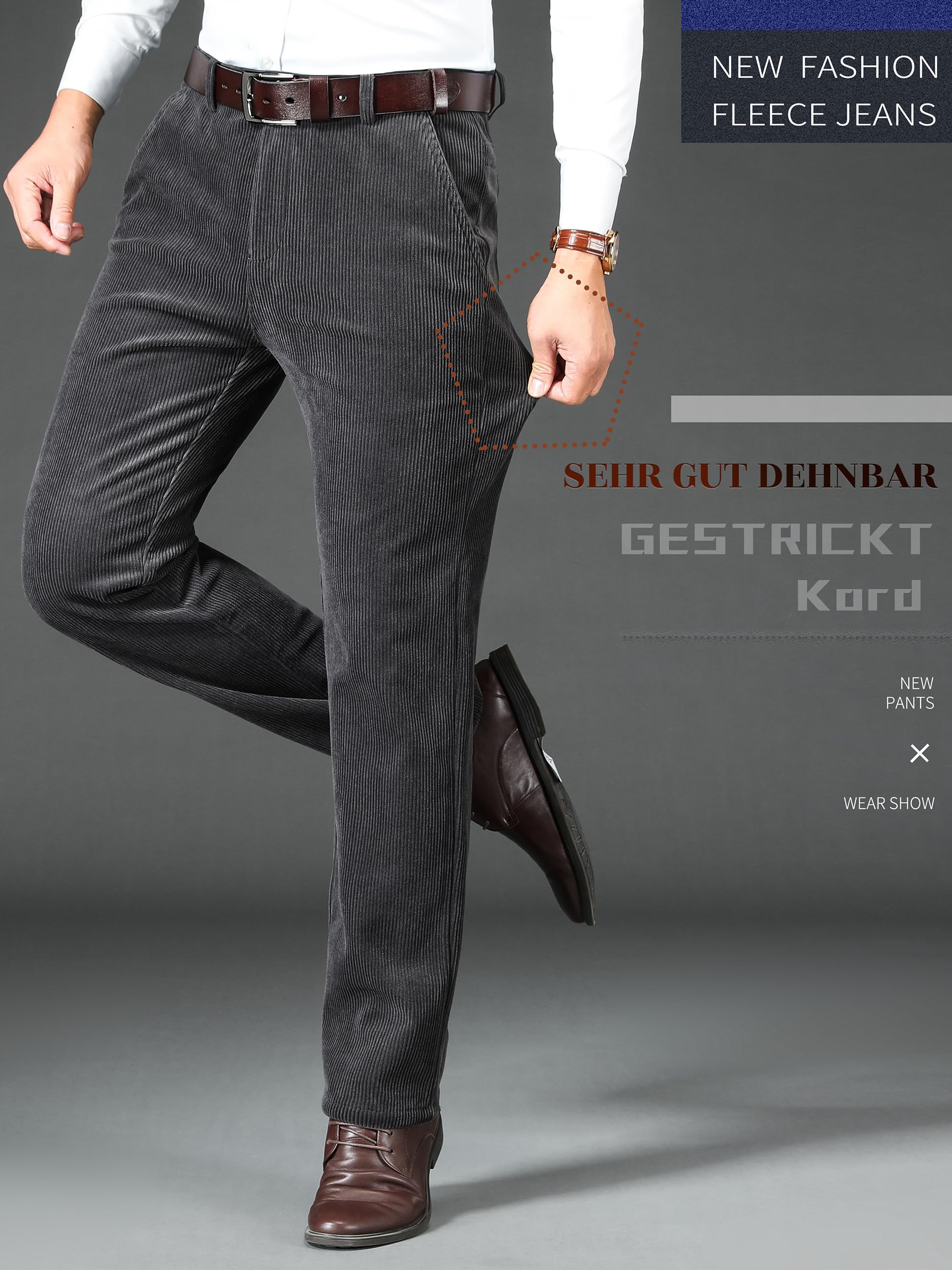 Pantaloni in velluto a coste da uomo, foderati con fodera in pile Super-Soft