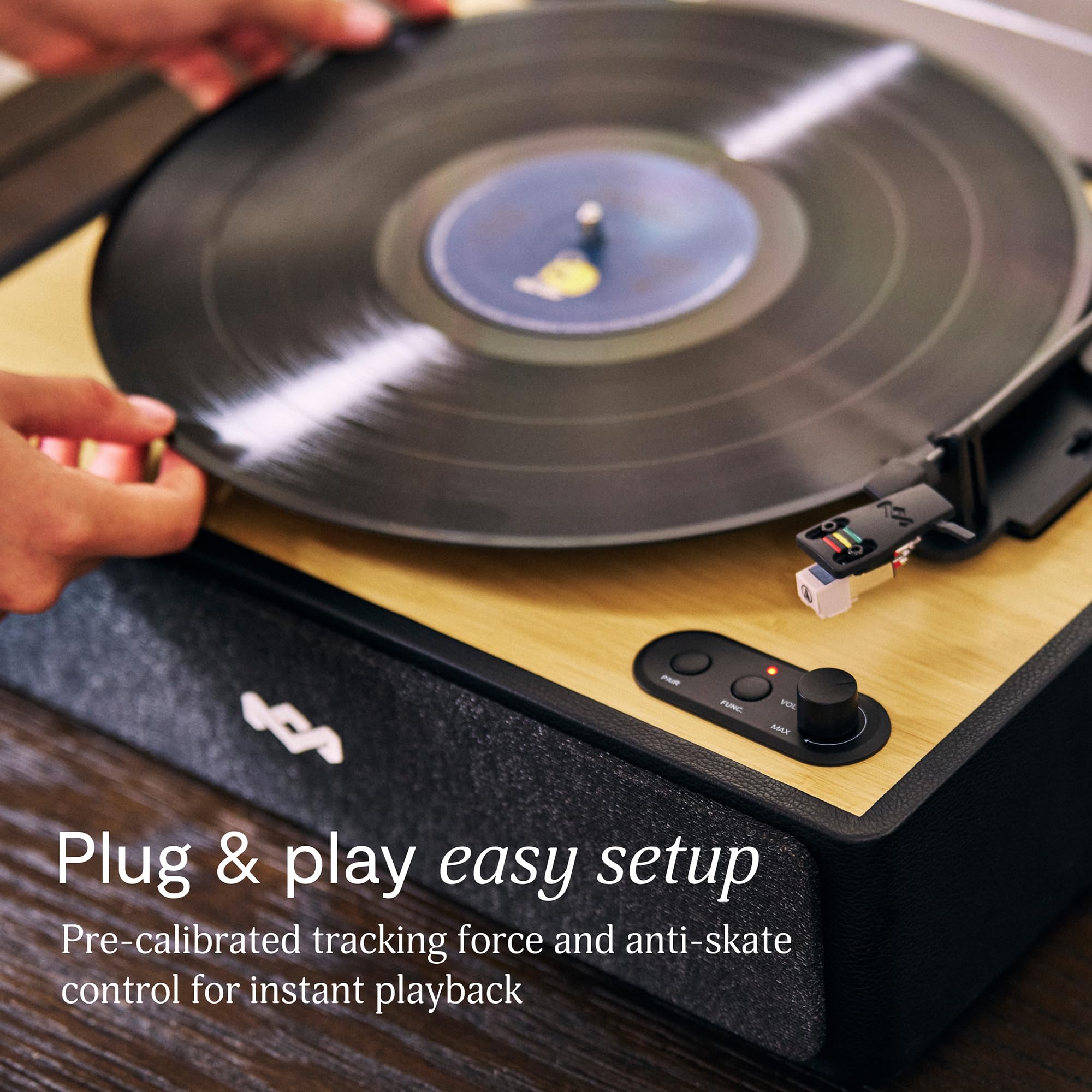 House of Marley Rise Up Giradischi Bluetooth con Casse Integrate - Giradischi Vinili a 3 velocità, Streaming a 2 vie, Finitura in Bambù e Coperchio Antipolvere, Realizzato in Modo Sostenibile