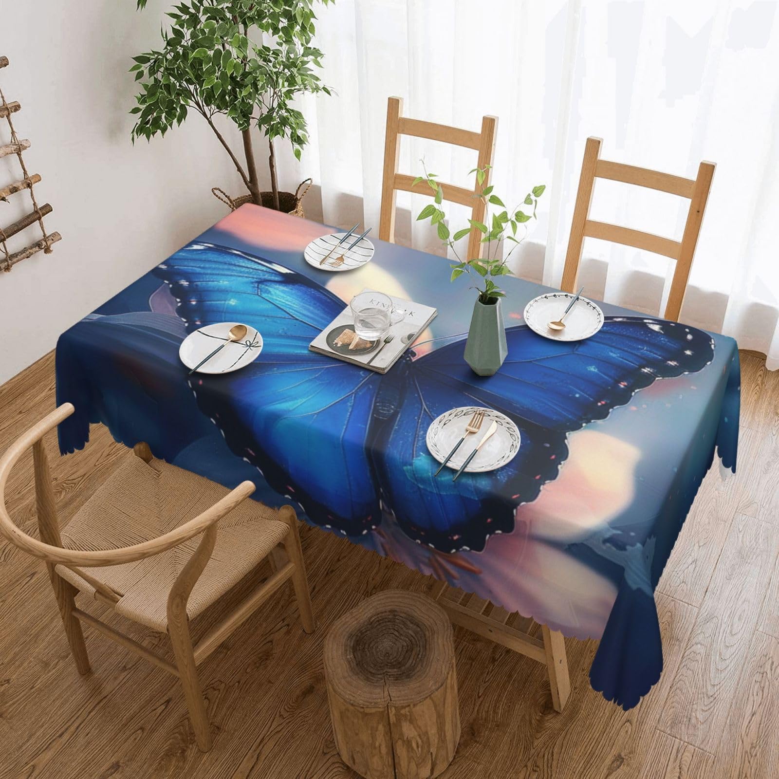 Nappe rectangulaire imprimée papillons bleus de qualité supérieure pour banquet