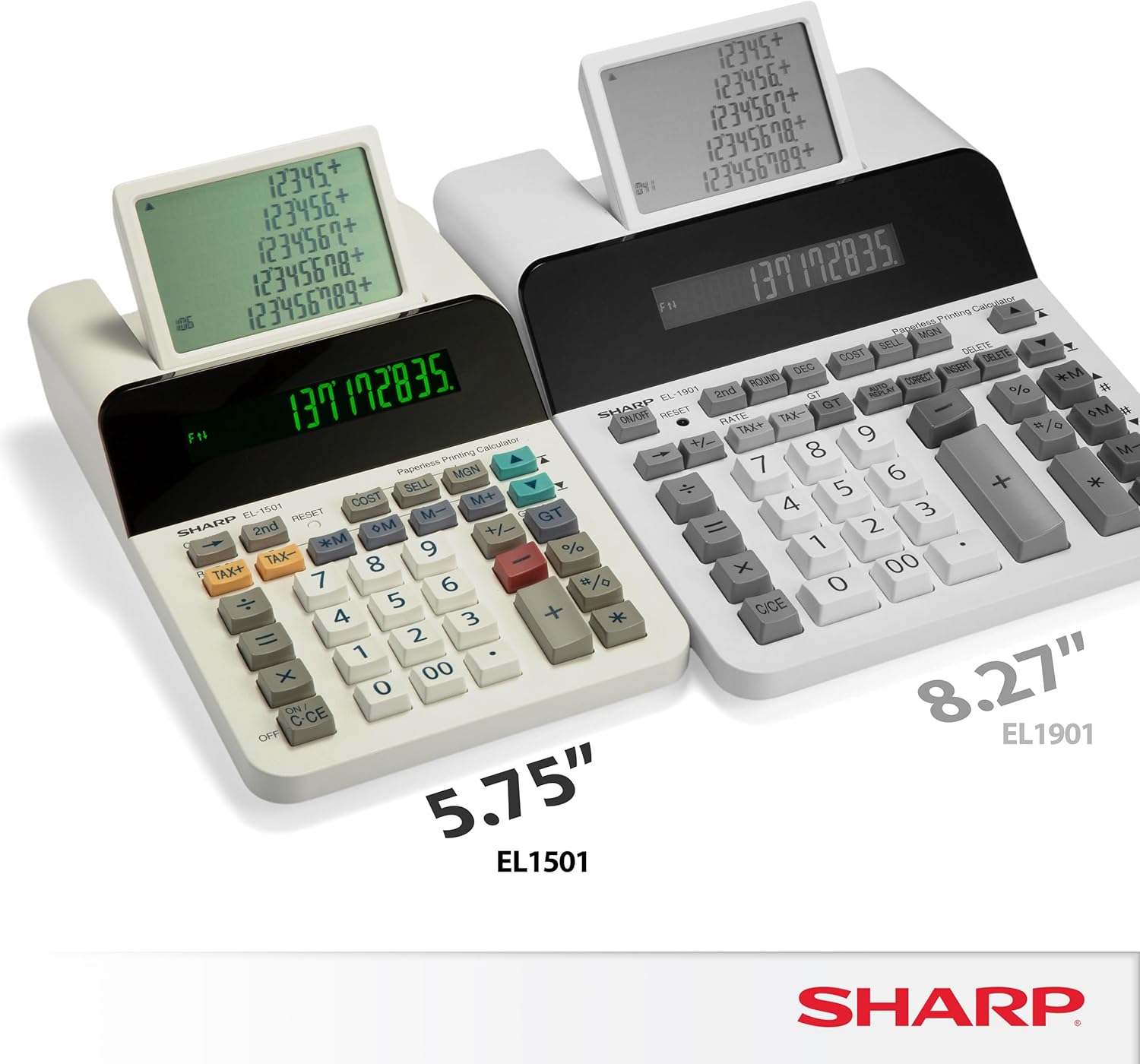 Sharp El-1501 Compact Cordless Paperless Large 12-Digit Display Desktop Printing Calculator That Utilizes Printing Calculator Logic