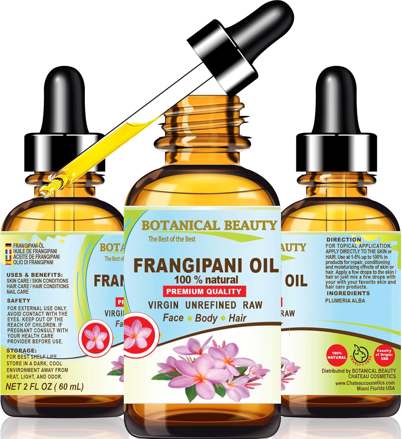 Botanical Beauty Frangipani Oil 100% Natural 2 Fl. oz - 60 ml Frangipani Essential Oil for FACE, Skin, Body, Hair, Nails Beauty Oil, Skin Moisturizer Oil, Nourishing Oil, Perfume, Soap Making