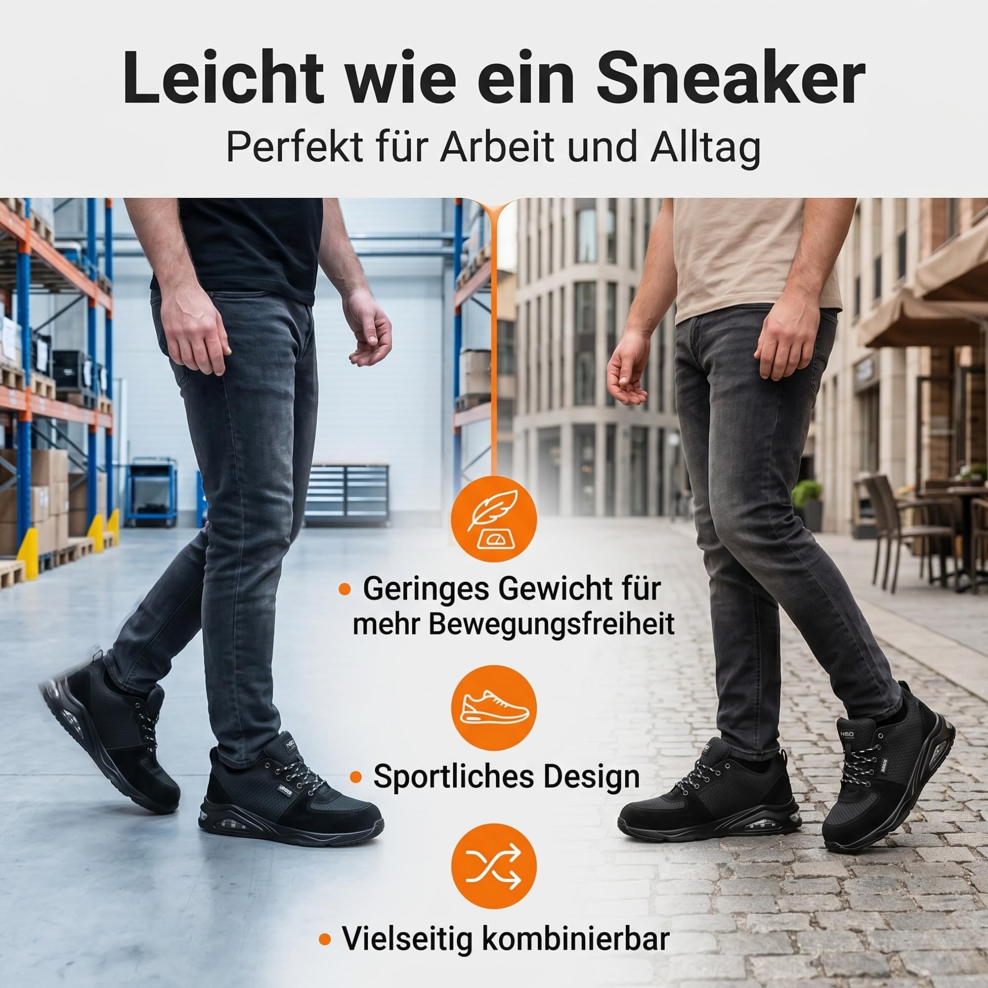 NEO TOOLS NEO Air Profi Arbeitsschuhe Sicherheitsschuhe, Atmungsaktive Halbschuhe für Handwerk & Logistik, Sportliche Leichte Berufsschuhe