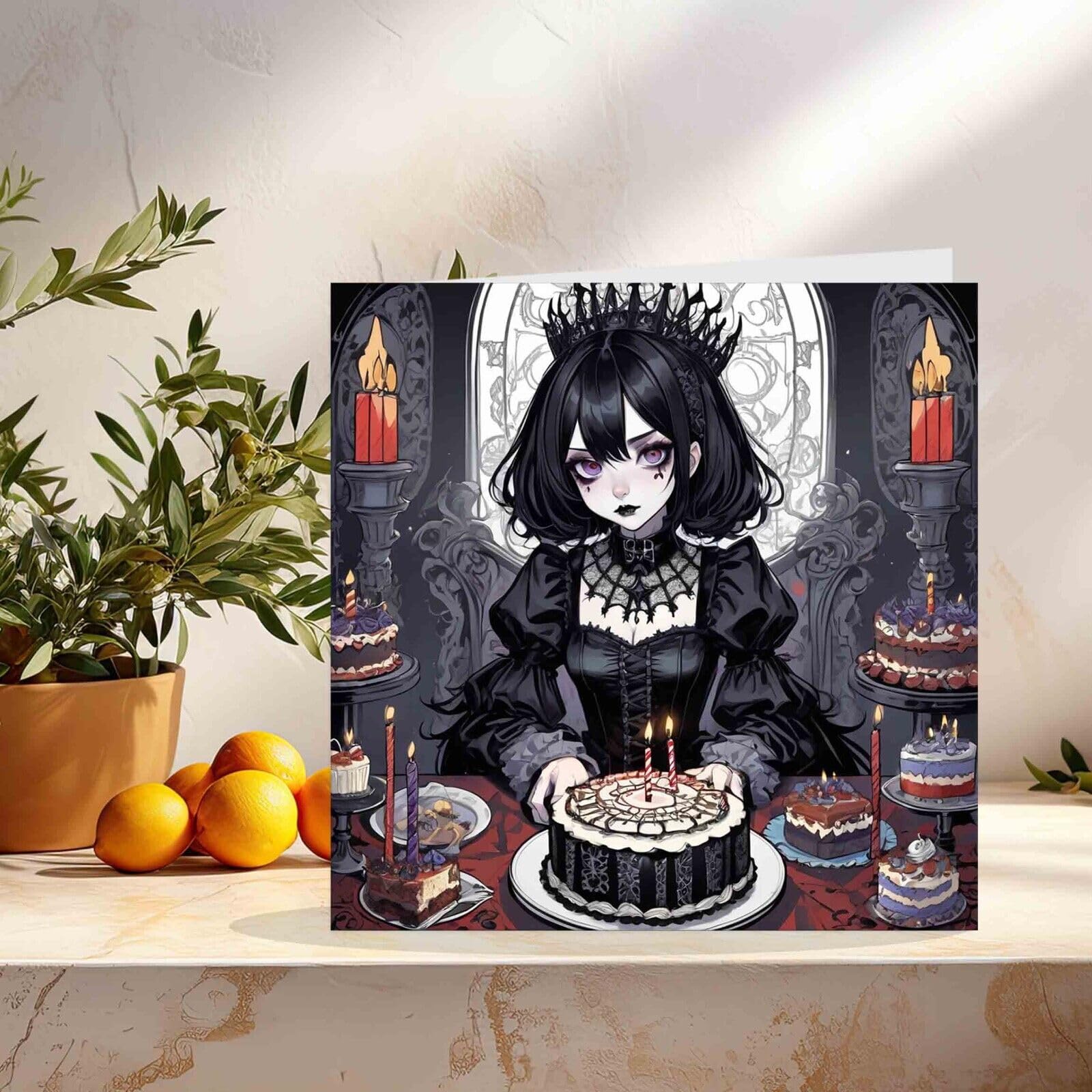 Biglietto Di Compleanno Gotico Per Ragazza 145x145mm - Carino Design Goth, Carta Premium 350g/m² FSC, Fatto In UK