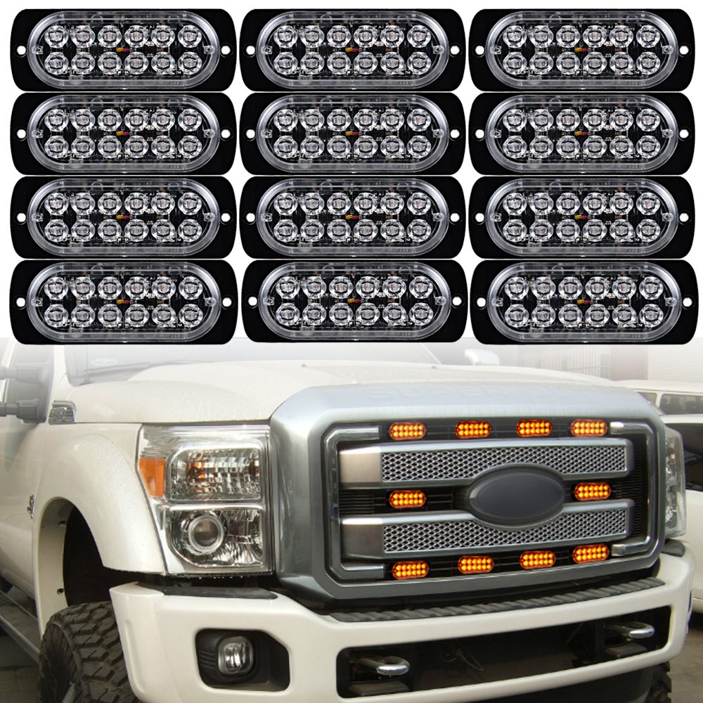 Universal Super Thin12-LED Amber 16-Flashing Mode Car Truck Warning Caution Emergency Construction Strobe Light Bar (12 pcs)