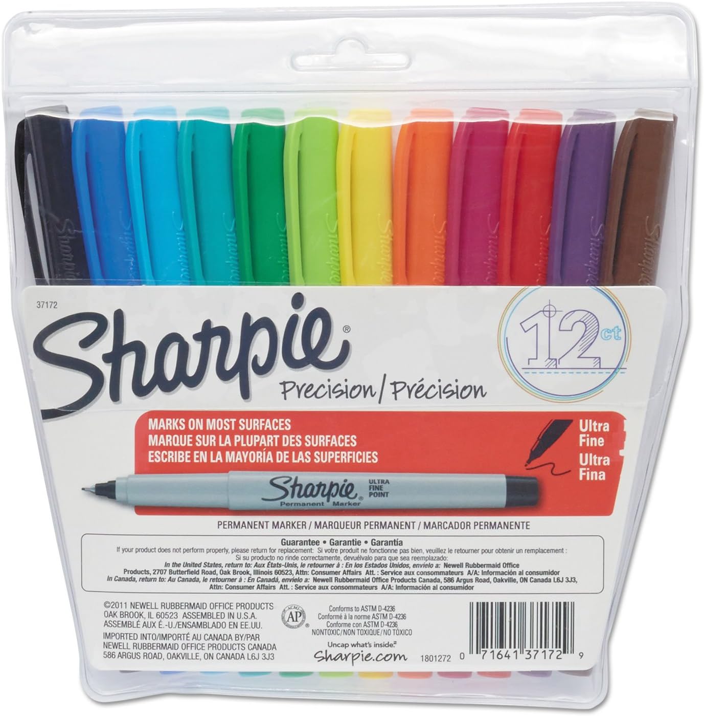Permanent Marker, Ultra Fine Tip, Assorted, 12/Set SAN37172