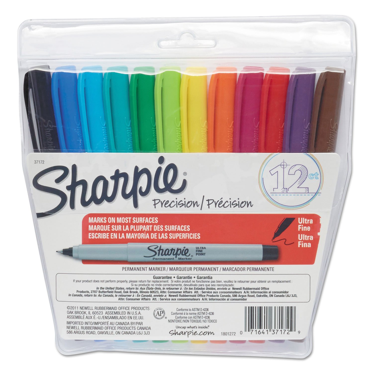 Permanent Marker, Ultra Fine Tip, Assorted, 12/Set SAN37172