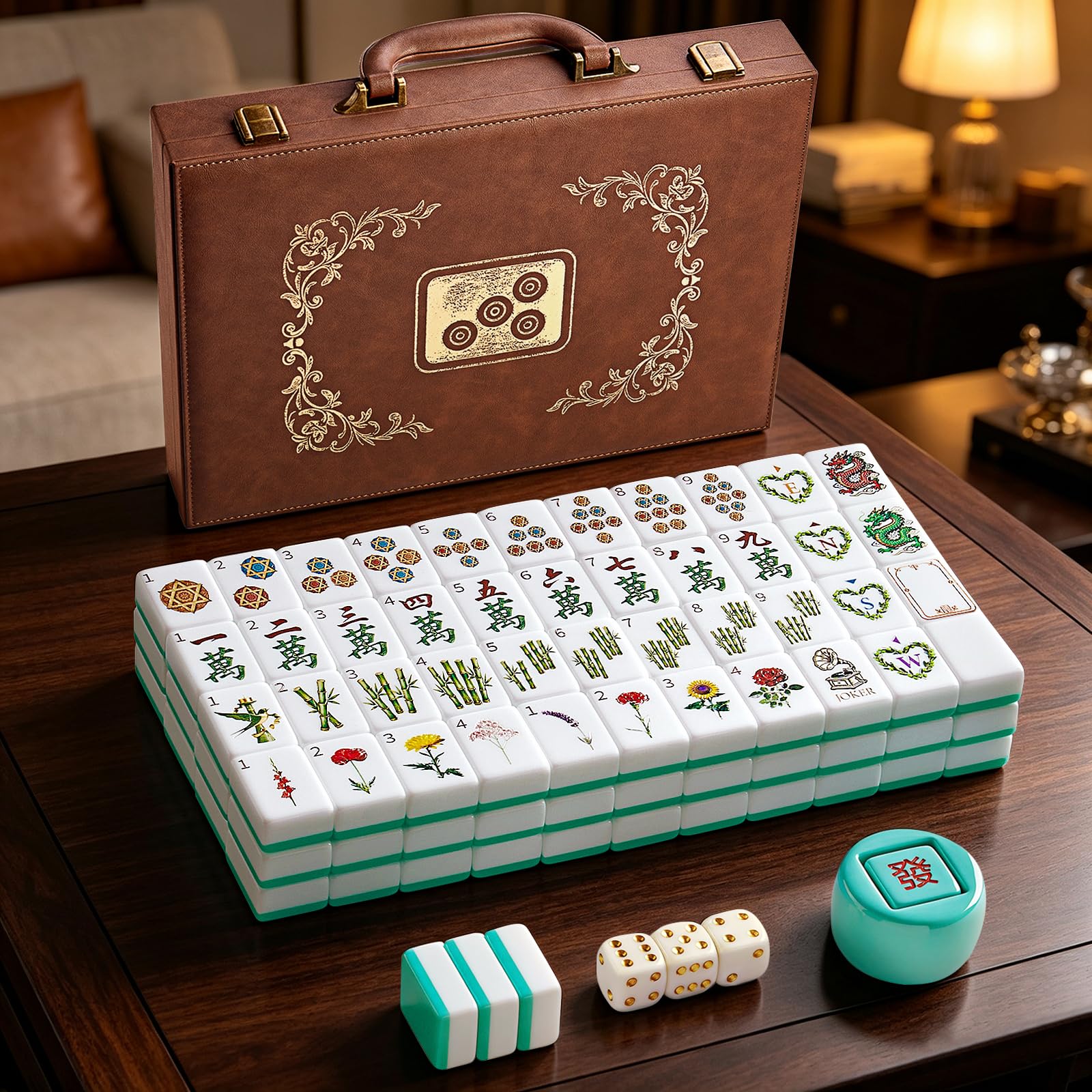 American Mahjong Tile Set, 166 Engraved Acrylic Tiles & Vintage Case | Portable Premium 1.2in Mahjong Game Tile Sets with Gift-Ready Storage Case Accessories Gift for Player Family Home Game Night