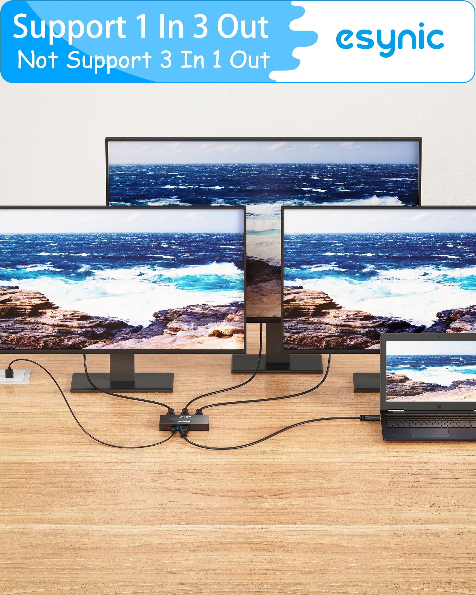 eSynic Répartiteur HDMI 1 Entrée 3 Sorties 4K@30HZ HDCP 1.4 Coque Métal