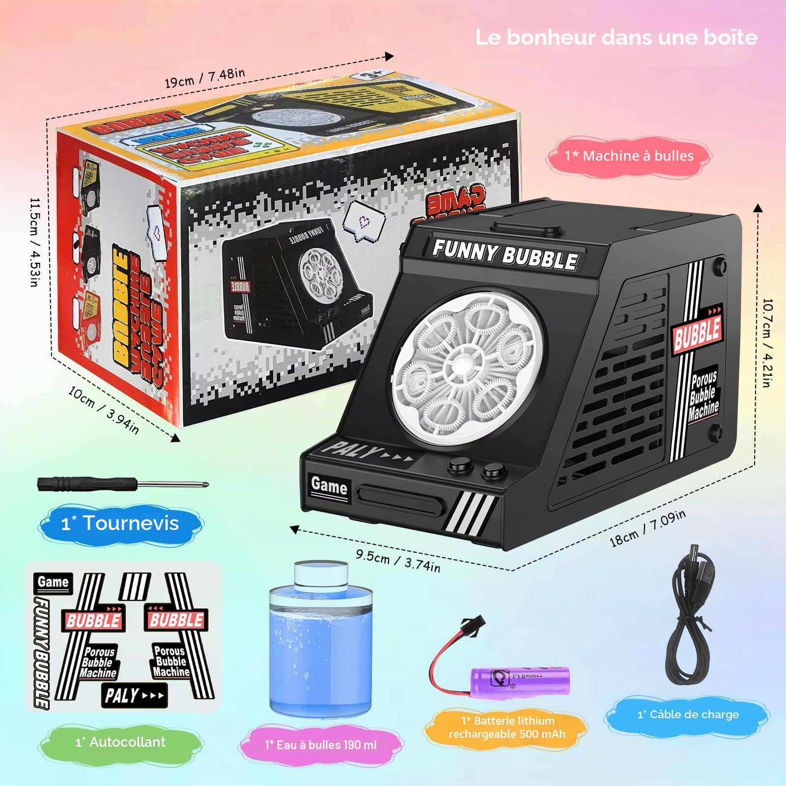 Euakee Machine a Bulle, Machines à Bulles de Savon, Machine à Bulles Enfant avec Lumière, 15000+ Bulles/Min, Anti-Fuite, pour Extérieur, Anniversaire, Fête, Représentations sur Scène