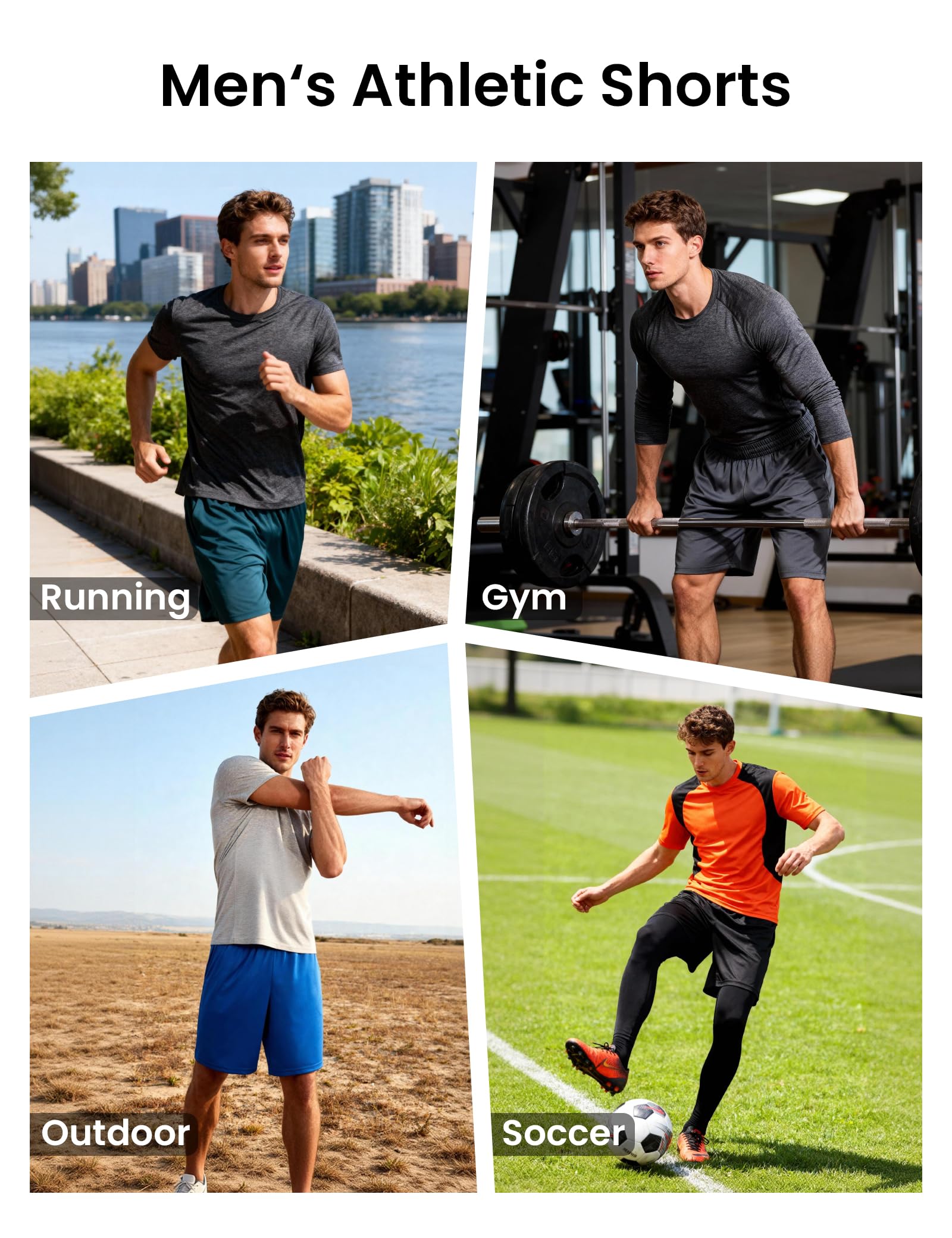 BVNSOZ Pantaloncini sportivi da uomo con tasche e elastico in vita, ad asciugatura rapida, pantaloncini da allenamento per uomo, Confezione da 7 nero, grigio scuro, grigio chiaro, blu navy, blu, rosso