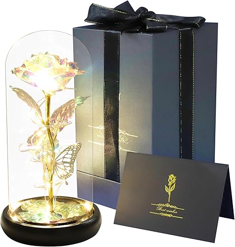 Regalos de cumpleaños para mujeres, flores, rosas, regalos de San Valentín para mujeres, flores de cristal para siempre, rosa preservada de galaxia