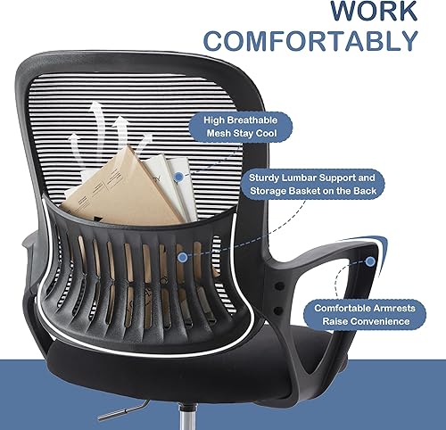 Miniatura 6 de Silla de escritorio ergonómica de oficina, silla de trabajo de malla cómoda con reposabrazos y soporte lumbar ajustable, silla ejecutiva giratoria