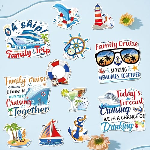 Miniatura 7 de Decoraciones magnéticas para puerta de crucero, 12 piezas de imanes náuticos tropicales familiares para crucero, divertidos letreros magnéticos para