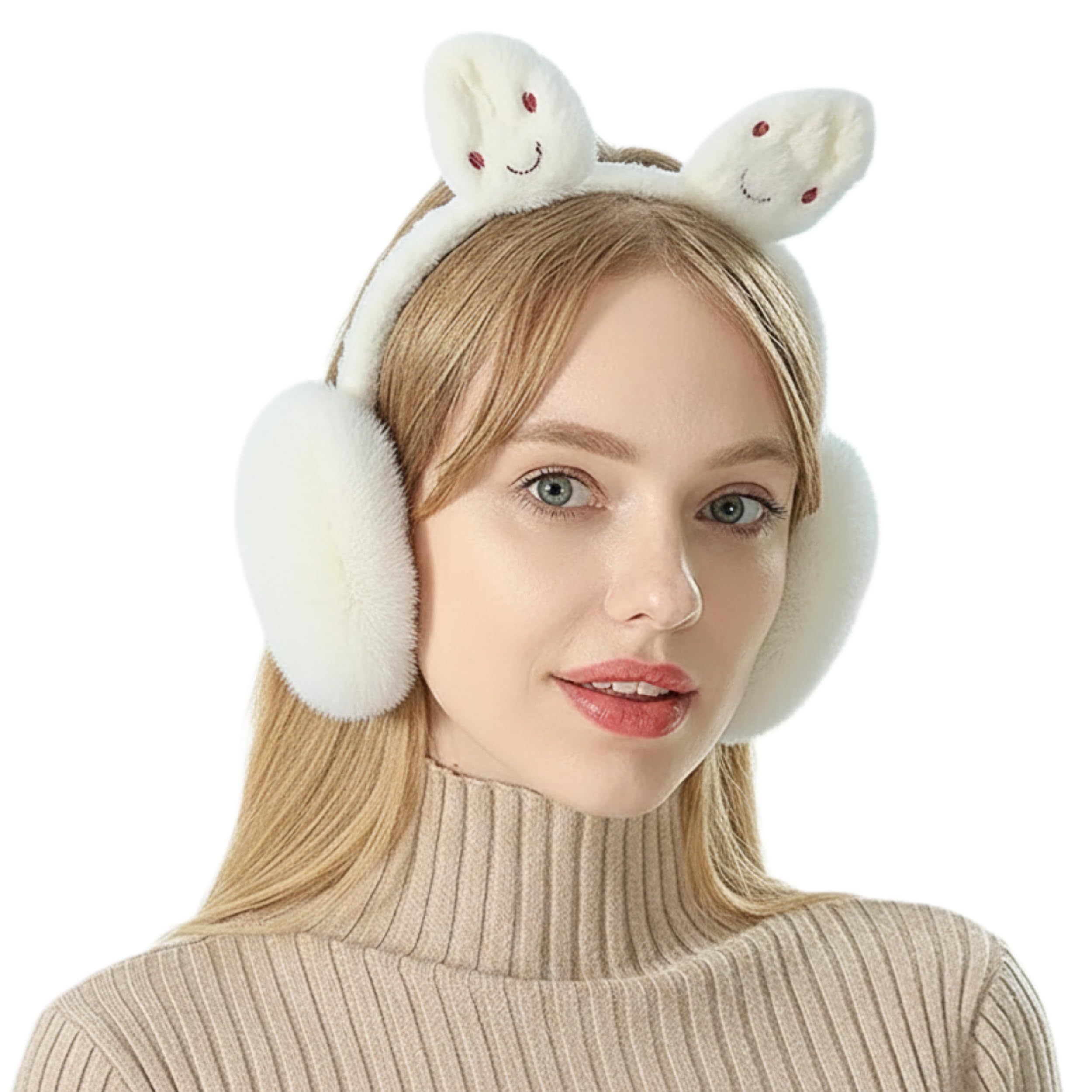 Winter Earmuffs for Women - Plush Faux Fur Ear Warmers with Cute Rose Gold Sequin Princess Crown - Soft Foldable Outdoor Headband for Cold Weather Travel and Daily Fashion Wear-image-30