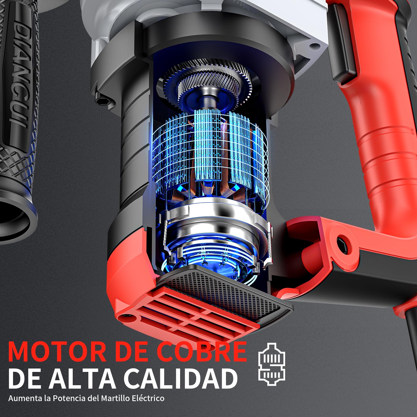 Martillo Perforator SDS Plus 1500W, Martillo Percutor 4 en 1 Funciones (Perforación + Perforación con Impacto + Cincelado con/sin Fijación, Agarre Antivibraciones), 4400BPM, 920R/Min