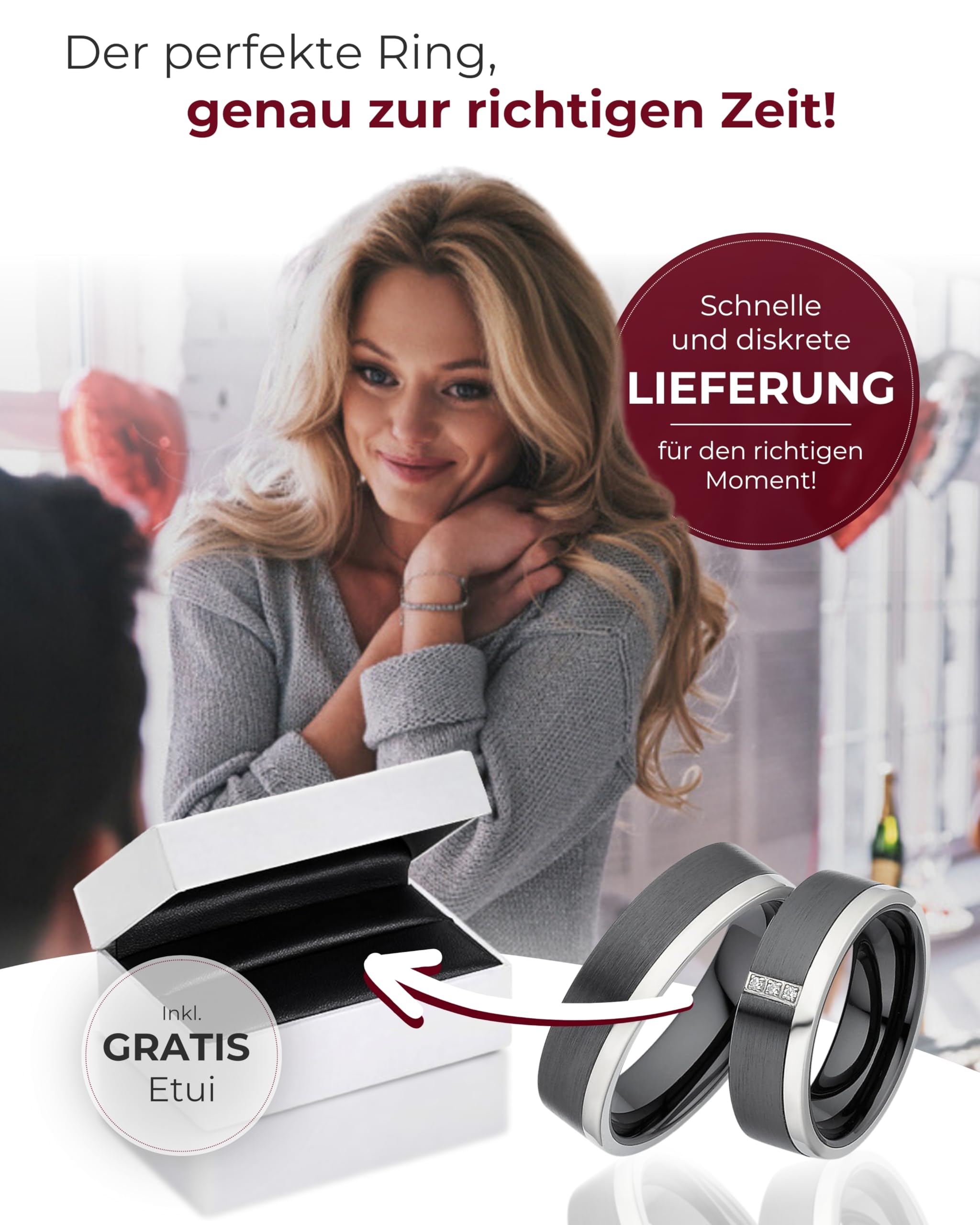 123traumringe Eheringe in Titan & Keramik I Partnerringe mit 3 Zirkonia & Etui I Gravierbare Eheringe mit Ringgröße 50-70 mm I Edle Verlobungsringe in 6 mm Breite & 2 mm Stärke I S64