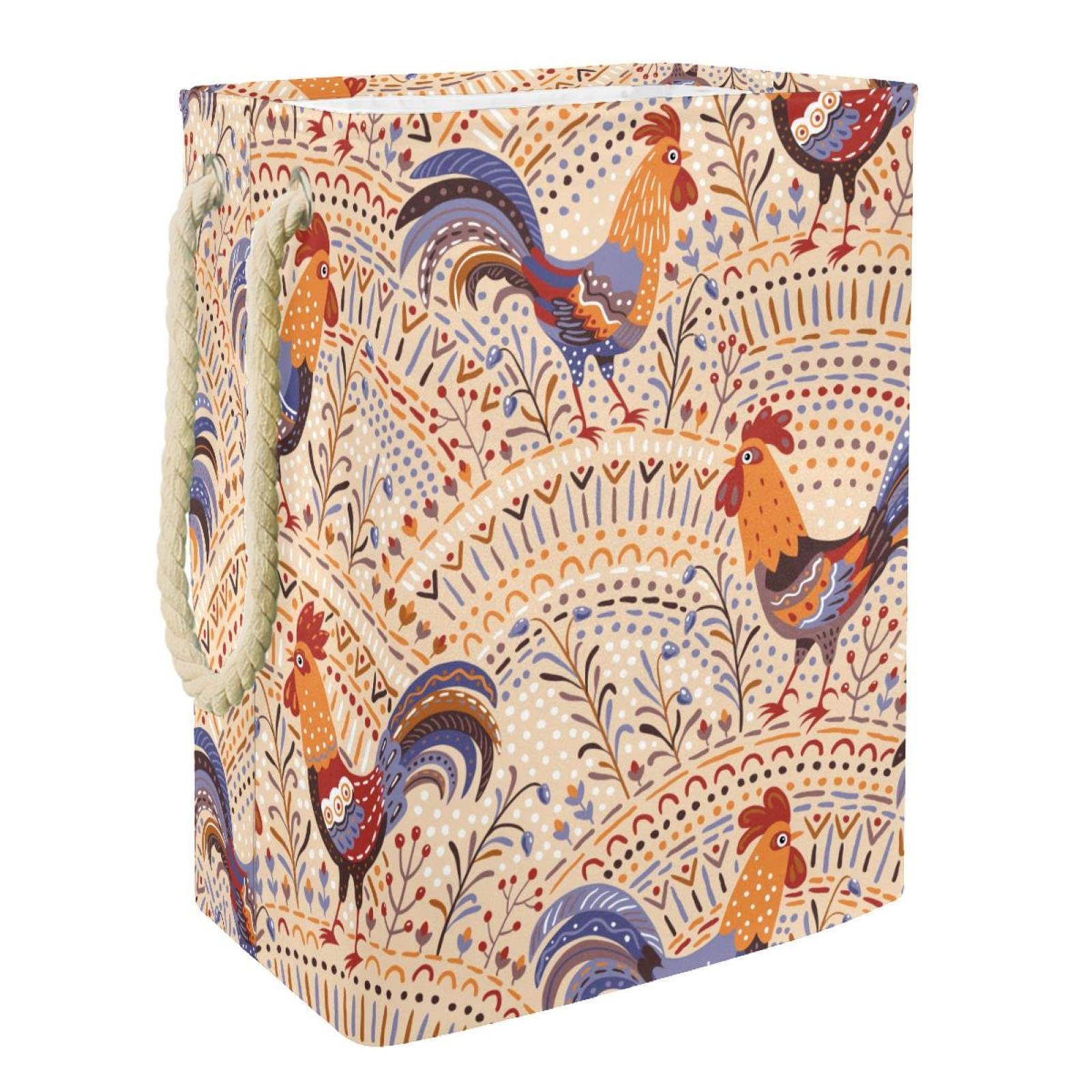 Panier à linge imperméable poussin et coq en tissu avec poignées