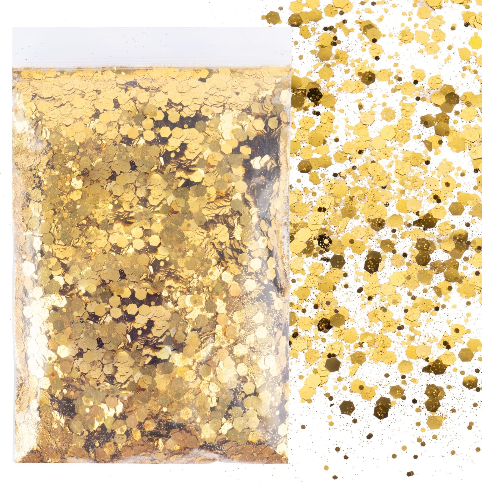 BETESSIN 50g Pupurina Dorada, Purpurina DIY, Glitter para Manualidad, Brillantina para Navidad Cuerpo Cara Uñas Pinturas Decoración