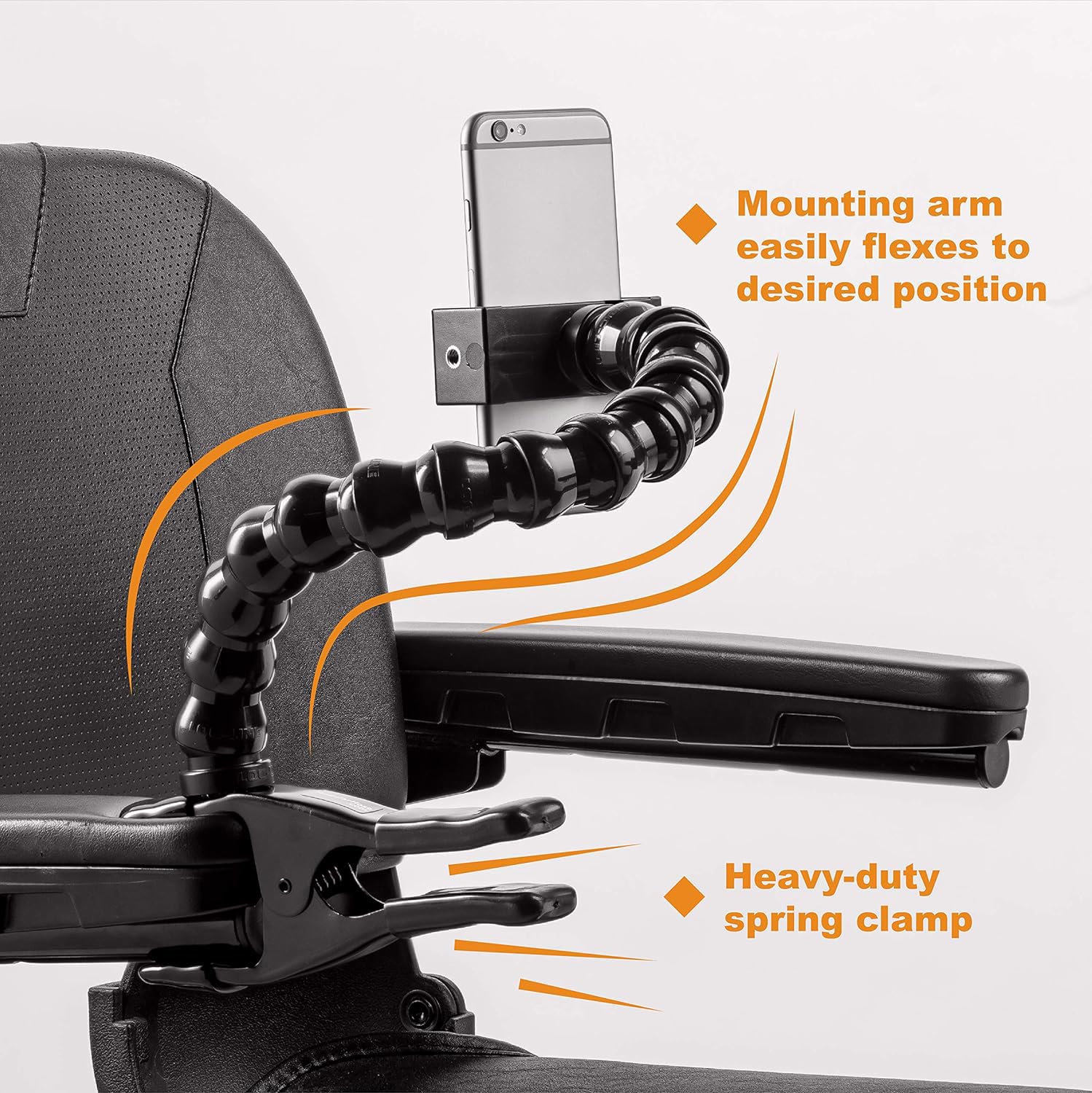MOGO ModularHose Assistive Technology Phone Holder with Spring Clamp, 8 Inch Arm, Black, 20 cm / 8 inch - Image 2