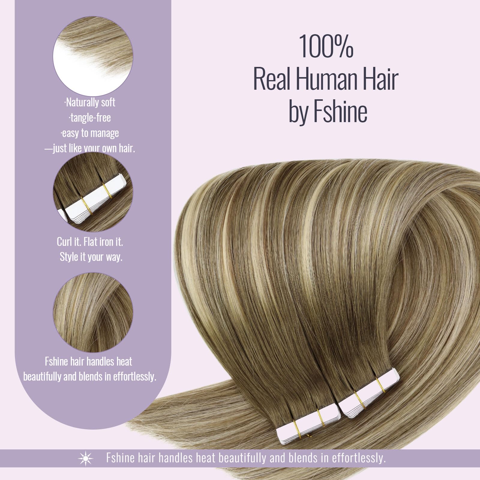 Fshine Extension Biadesivo Capelli Veri 30cm 30g 20pcs Invisibili Extension Biadesive Balayage Marrone A Biondo Platino Adesive Matrimonio Capelli Umani Veri 6/60/6