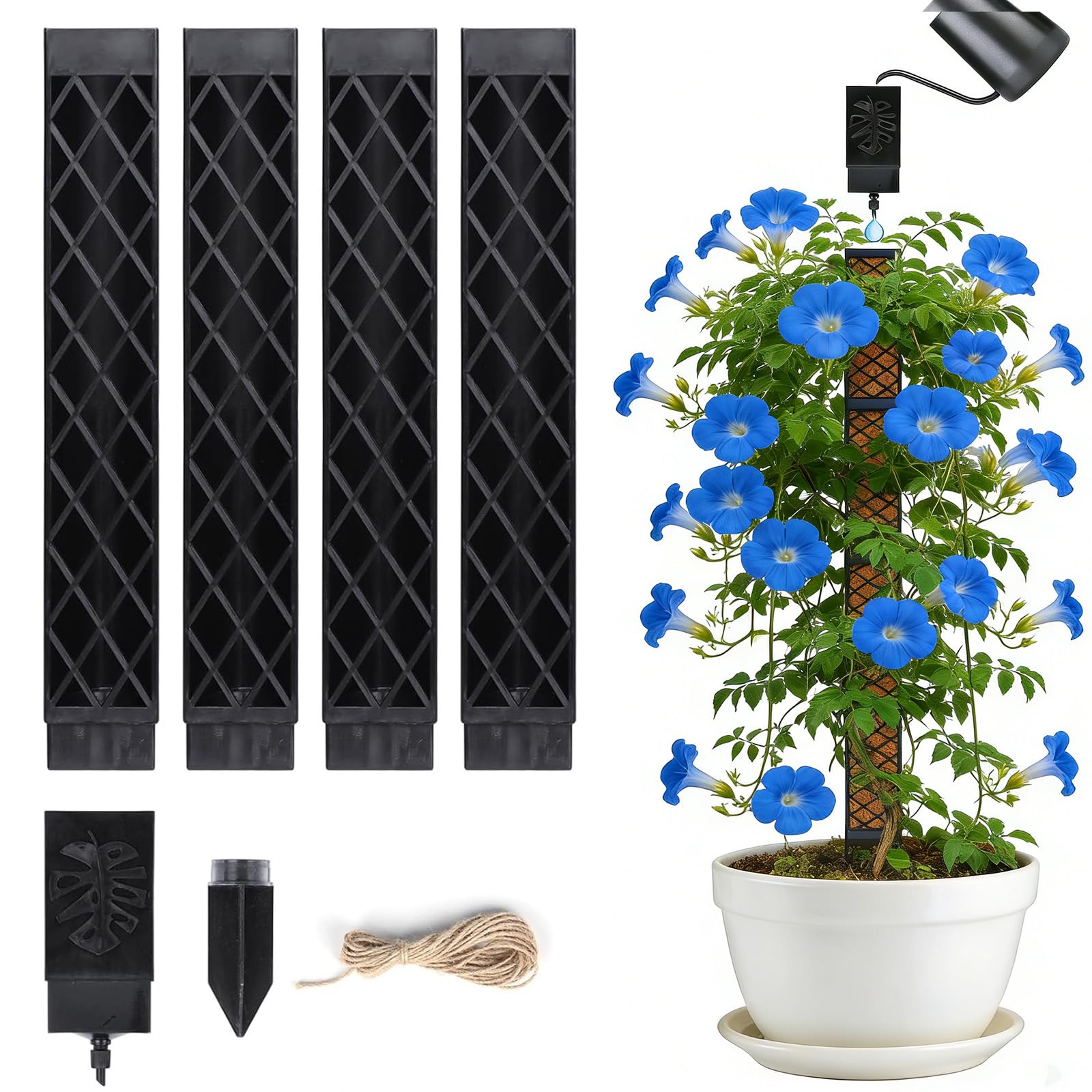 Support plantes grimpantes Monstera | Lot 4 tiges de mousse auto-arrosage noir