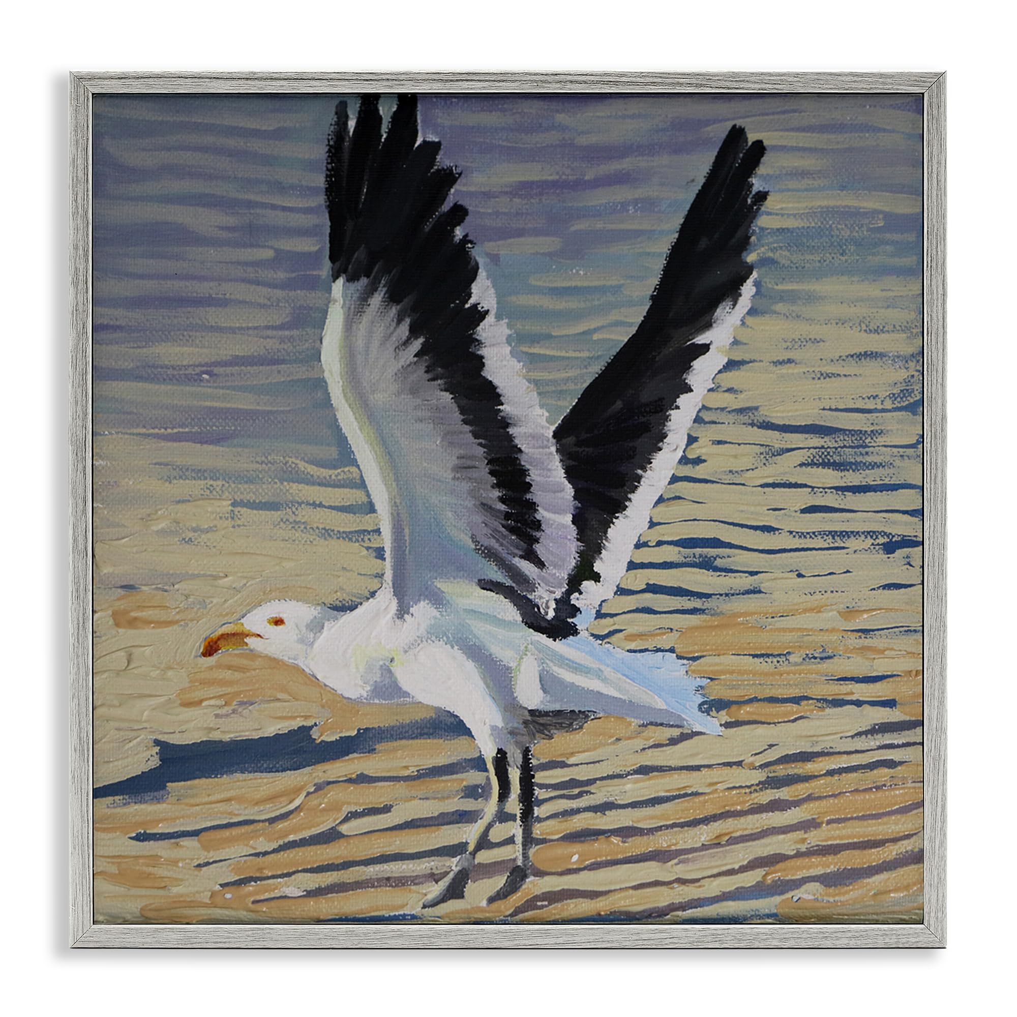 Stupell Industries Seagull Taking Flight Painting 'Seagull Taking Flight', Framed Giclee Art, Gray, 17 X 17 Inches, Easy To Hang And Sturdy, Made In Usa, By Violeta Vollmer