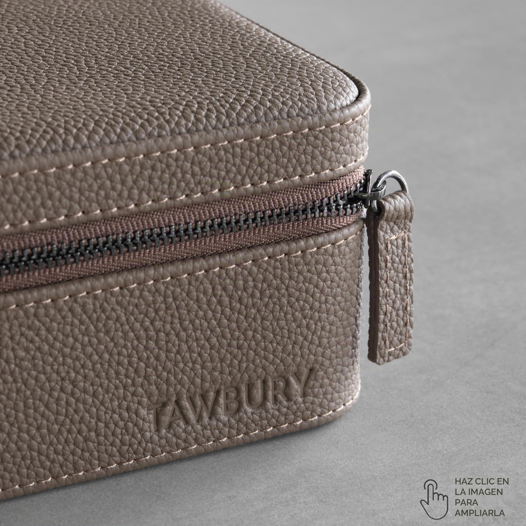 TAWBURY Caja de reloj de cuero de lujo unisex – Estuche de viaje con cierre de cremallera | Rollo de viaje de cuero genuino de grano superior | Cajas de reloj de cuero real para hombres de viaje | 4