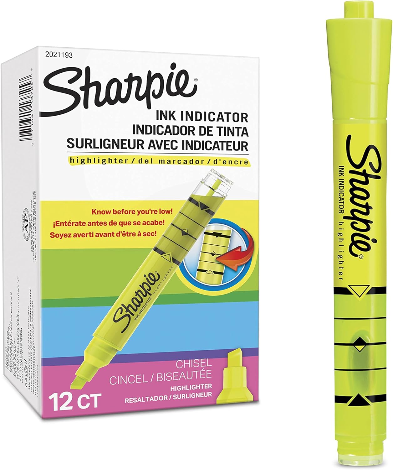 Sharpie Ink Indicator Tank Highlighters, Chisel Tip, Fluorescent Yellow, 12 Count (2021193) : Office Products