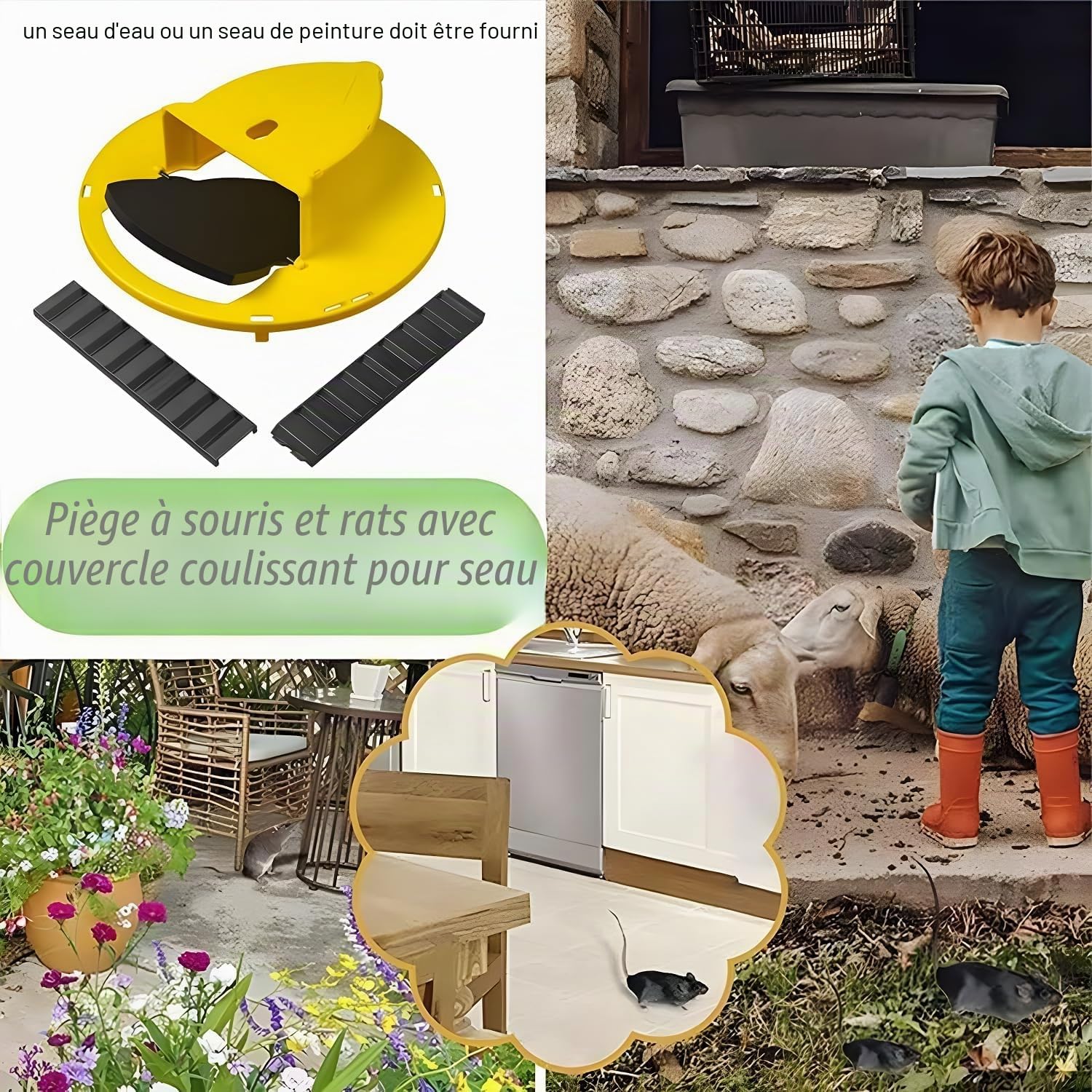 Couvercle de Fût Jaune Compatible avec Seau de 5 Gallons Piege a Souris, piege a Rat Vivante en Plastique pour Attraper Souris Simultanément, piège à Souris Utilisation Intérieure et Extérieure（3PC