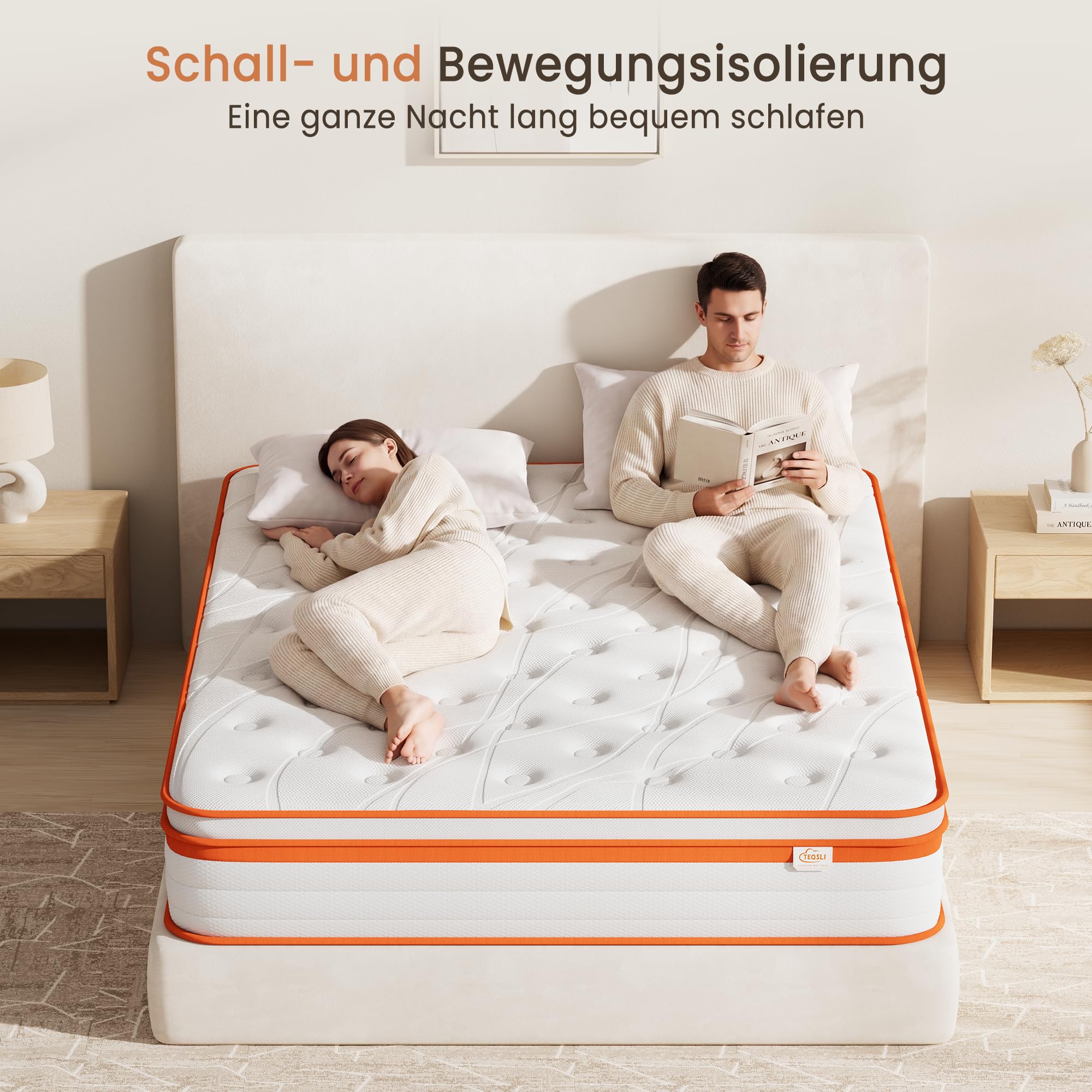 TeQsli 9-Zonen Matratze 140x200 cm H3 mittelfest 25cm Höhe, Ergonomische Taschenfederkernmatratze mit Gel Memory Schaum, Rücken- & Druckentlastung, Atmungsaktiver Bezug Öko-Tex & CertiPUR zertifiziert