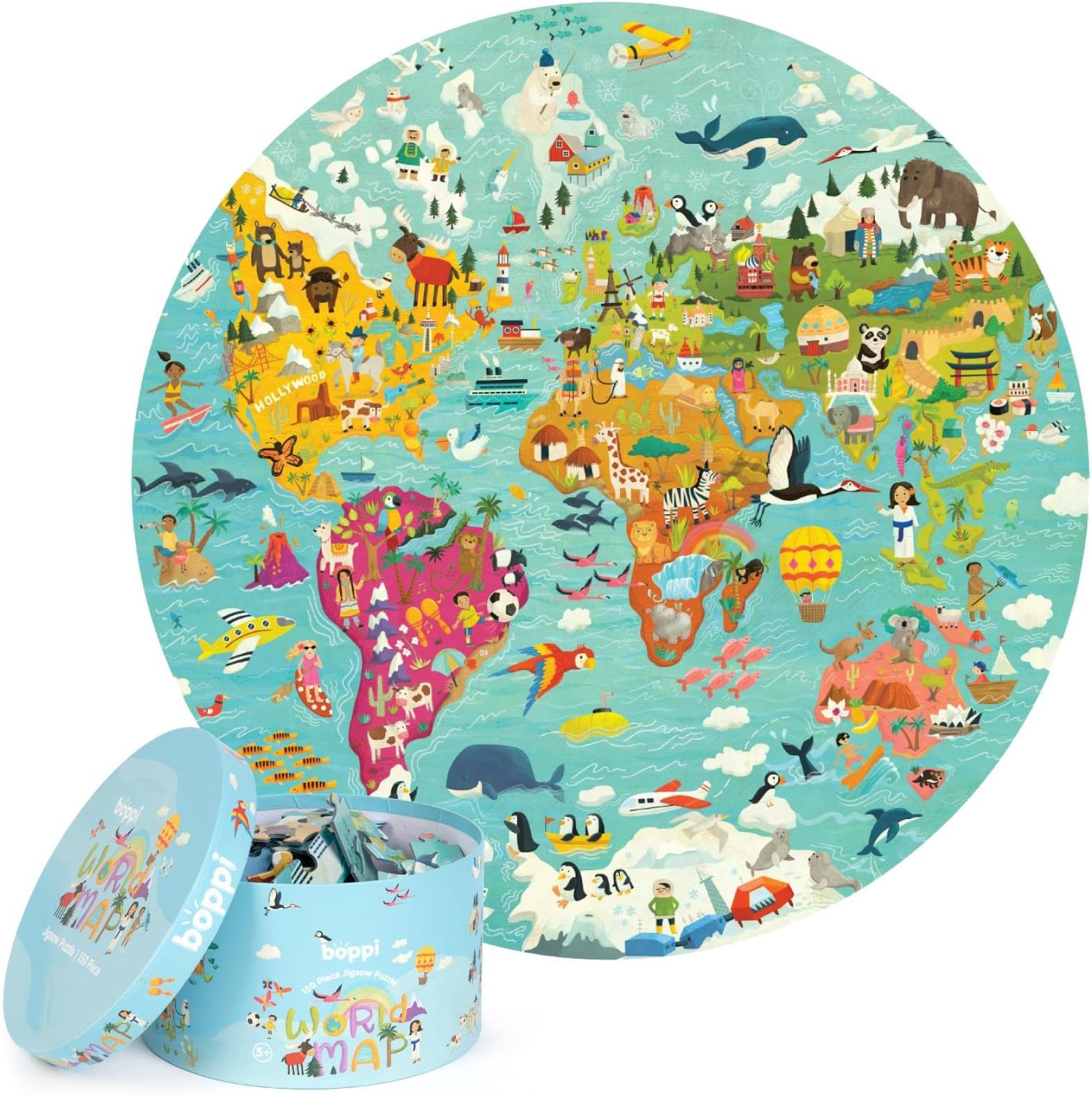 Boppi 150 Piece Round Jigsaw Puzzle - World Map