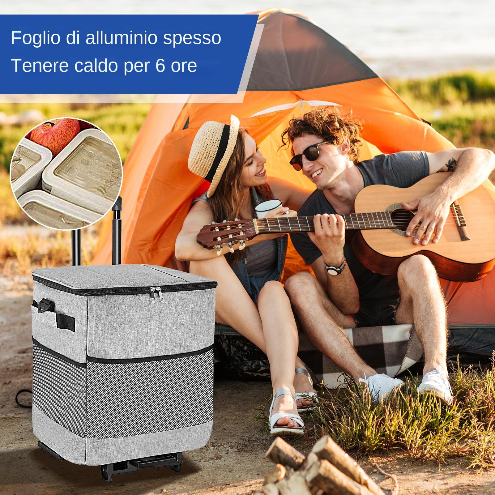 Borse Frigo con Ruote e Maniglia | Cooler Compatto Carrello Intelligente Con Ruote - Carrello Portatile Riutilizzabile Con Maniglia Impermeabile Per Pranzo Viaggio Picnic Spiaggia Escursioni Giardino