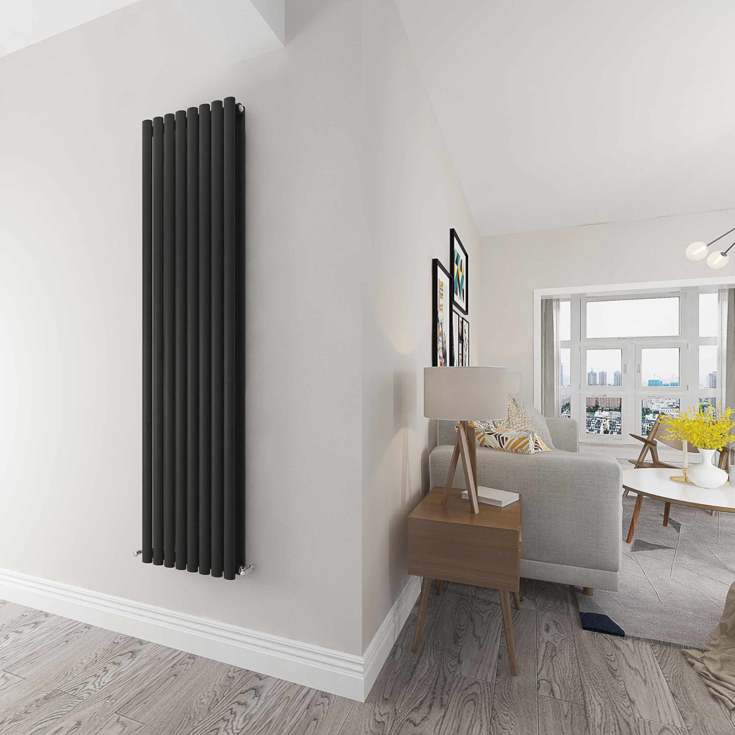 Black Oval Radiator Double Modern Central Heating Radiator Designer 1800x472mm Radiator โ image 1