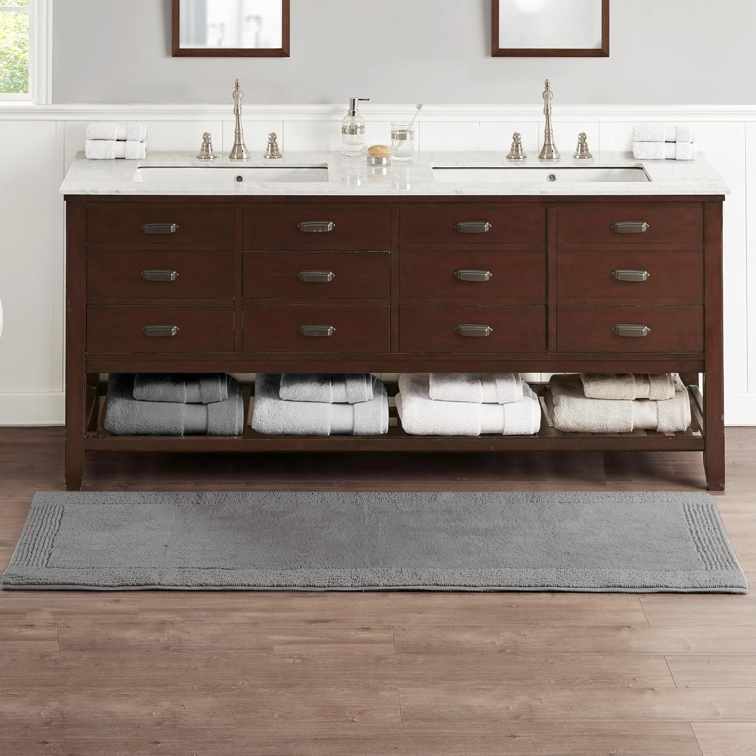 Madison Park Signature Splendor Reversible 100% Cotton Tufted Bathroom Rug-3000 GSM Hotel Quality Luxurious Plush High Pile Bath Mat Absorbent, Quick Dry, Shower Room Décor, 24x72, Charcoal Charcoal 24x72" Transitional