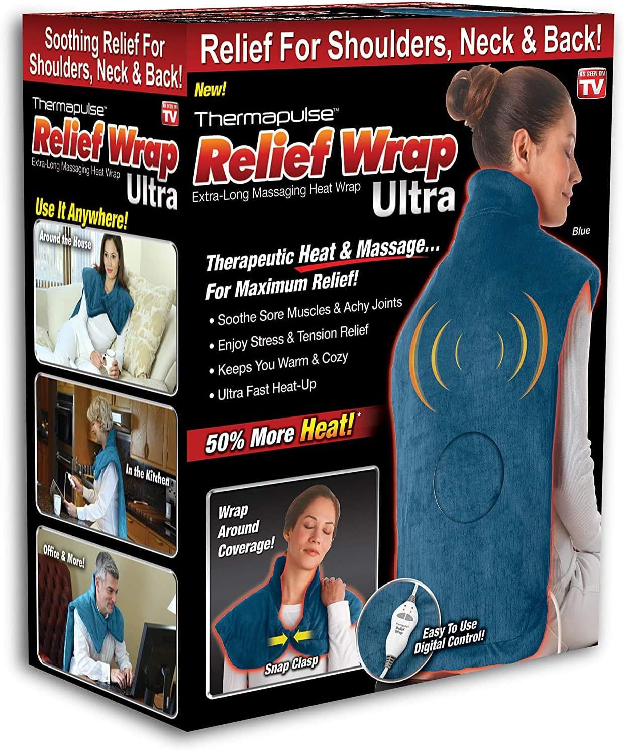 New Thermapulse Relief Wrap Ultra - Massage Heating Pad with Fast-Heating Technology, Heat Therapy Wrap with 4 Massage Setting,