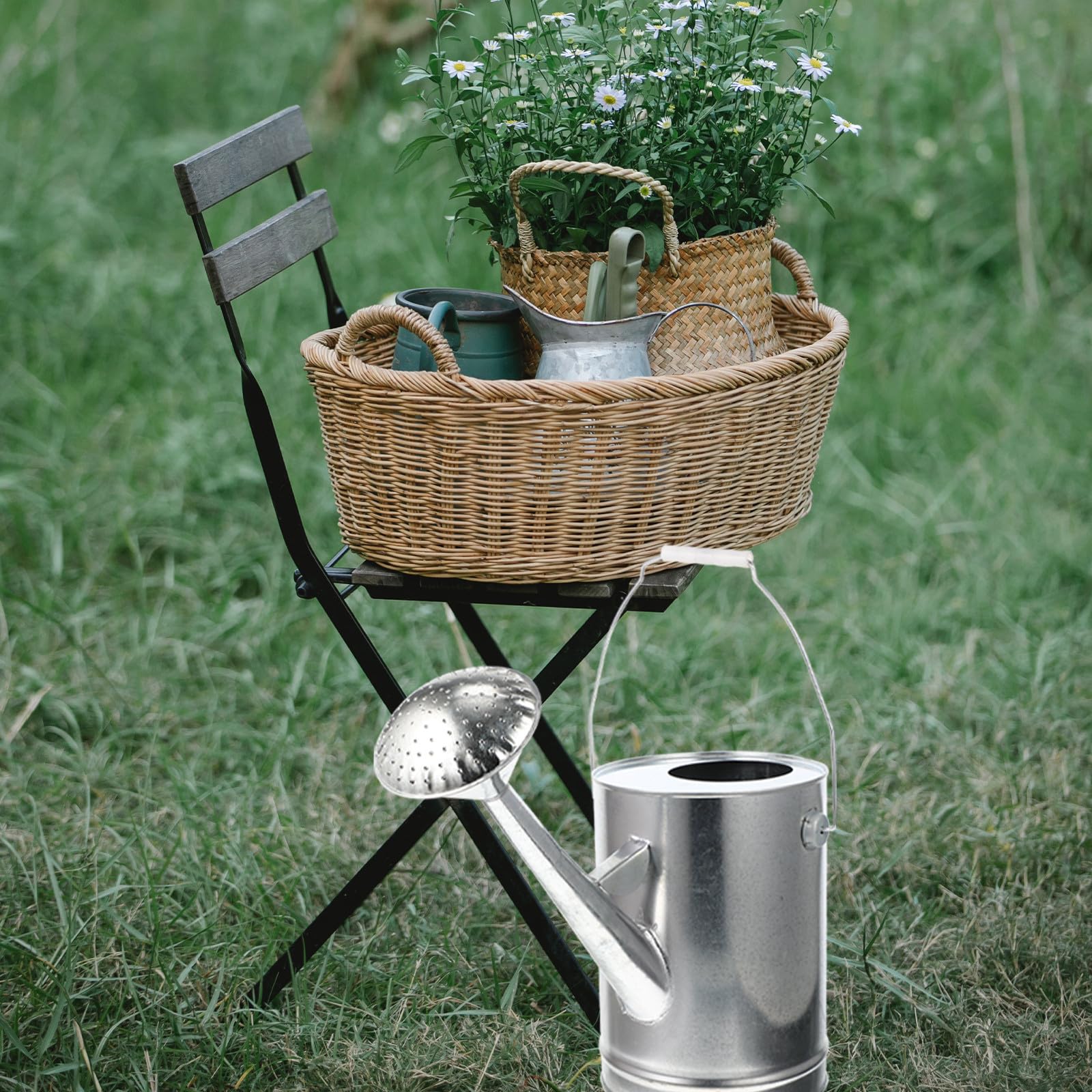 HOMSFOU Arrosoir Galvanisé 5l à Long Bec pour Arrosage Intérieur et Extérieur, Grand Format Vintage, Métal Épais Résistant, Outil Jardinage Pratique pour Plantes et Fleurs