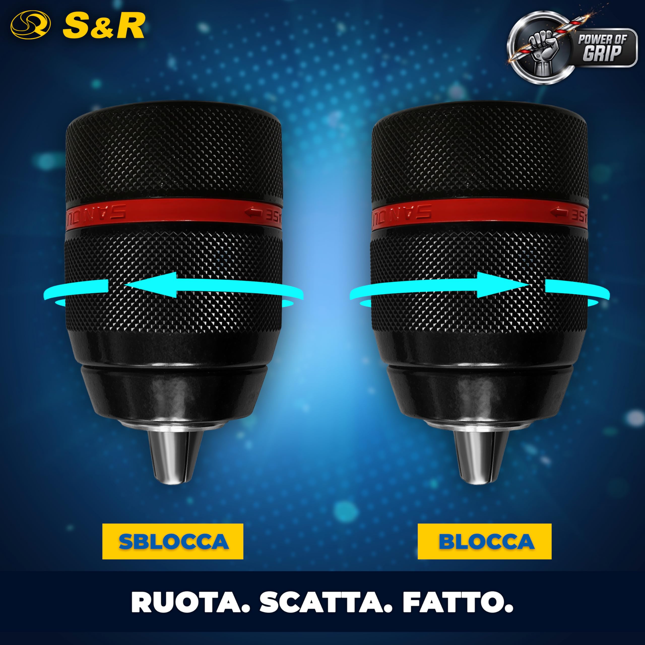 S&R Mandrino Trapano Autoserrante SDS-Plus. Mandrino per Avvitatore a Chiusura Rapida 1.5-13 mm 1/2" - 20UNF - Filettatura M12 - Adattatore sds-plus e Adattatore 1/4" Esagonale.