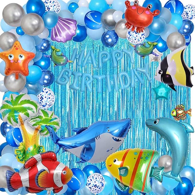 海洋蓝快乐生日气球套装