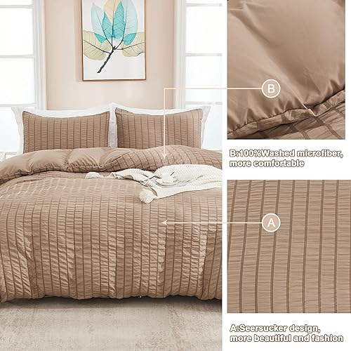 Miniatura 5 de AveLom Juego de funda de edredón de sirsaca tamaño Queen (90 x 90 pulgadas), 3 piezas (1 funda de edredón, 2 fundas de almohada), microfibra lavada