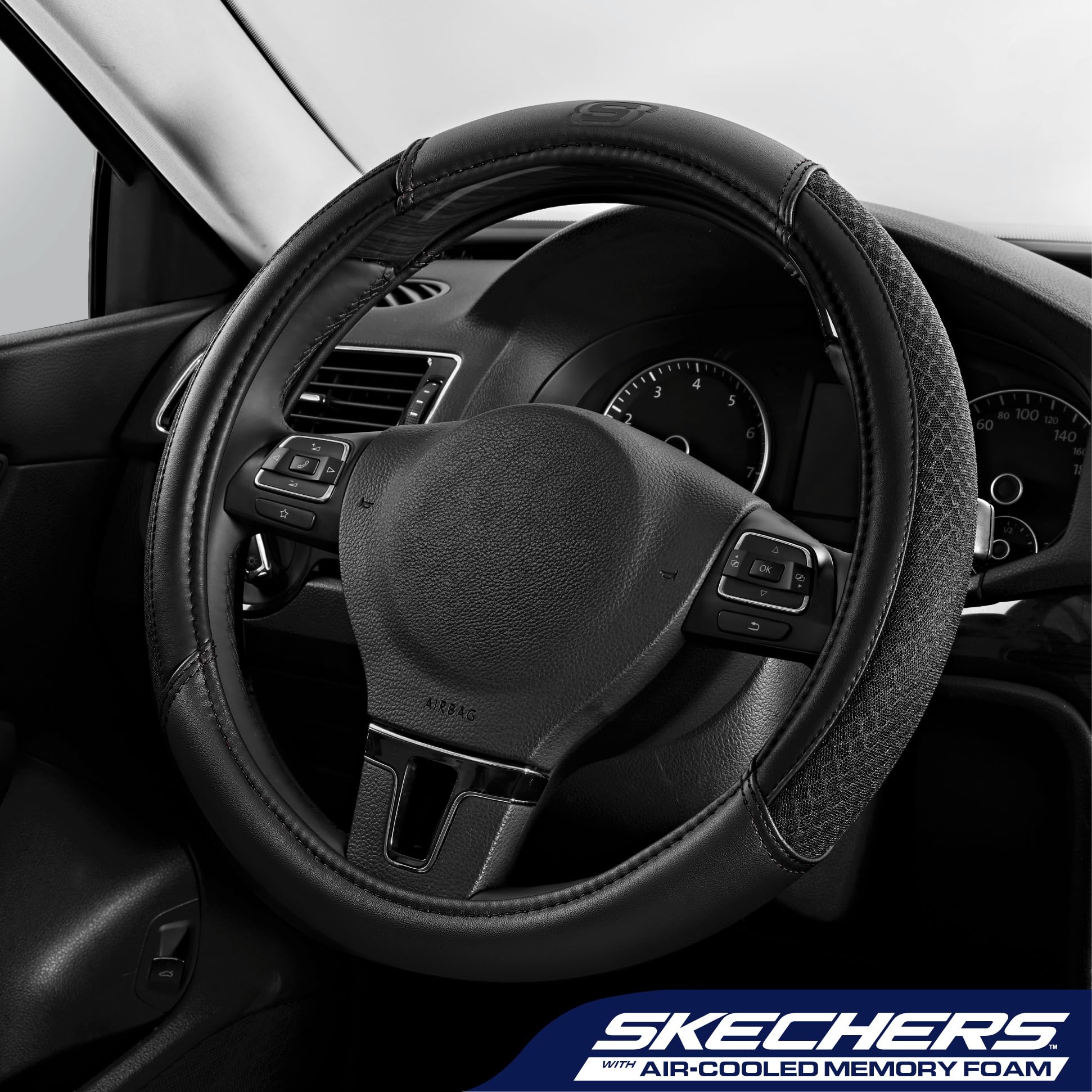 Skechers Steering Wheel Cover,Air Cool Mesh Leather Steering Wheel Cover Universal Fit 14