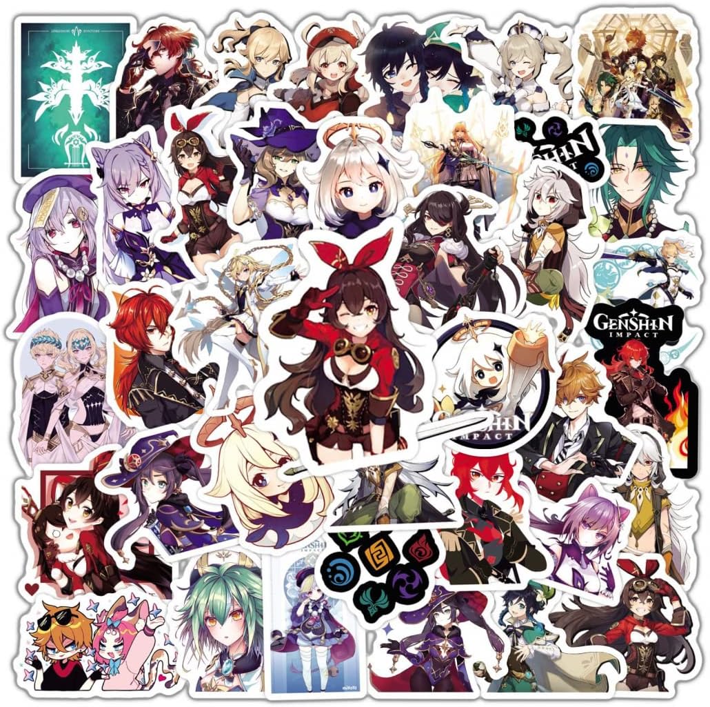 Goodern50 Pcs Anime Genshin Impact Stickers Anime Cute Cartoon Stickers Genshin Impact Vinyl Waterproof Stickers DIY Luggage Stickers Genshin Impact Laptop Phone Case Water Bottles Stickers(Set A)