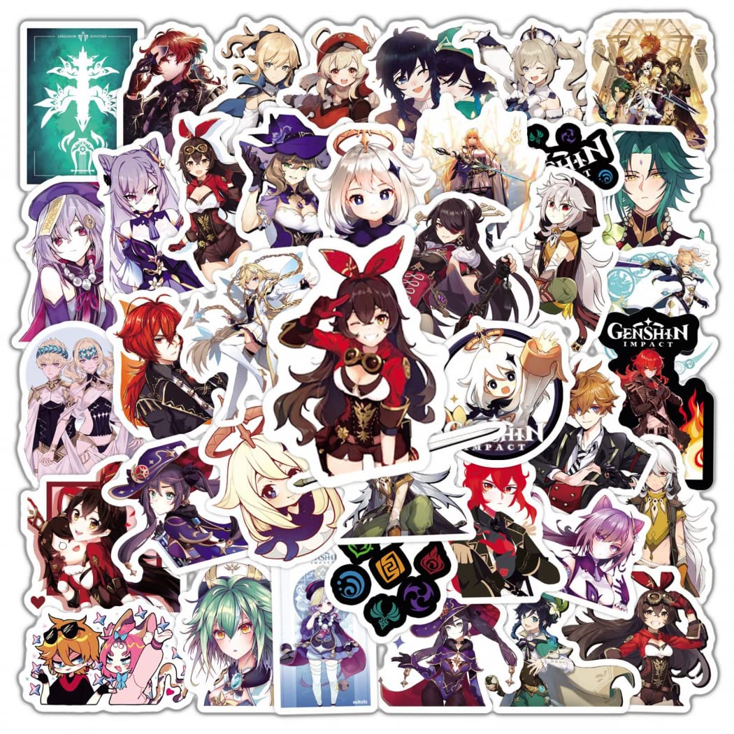 Goodern50 Pcs Anime Genshin Impact Stickers Anime Cute Cartoon Stickers Genshin Impact Vinyl Waterproof Stickers DIY Luggage Stickers Genshin Impact Laptop Phone Case Water Bottles Stickers(Set A)