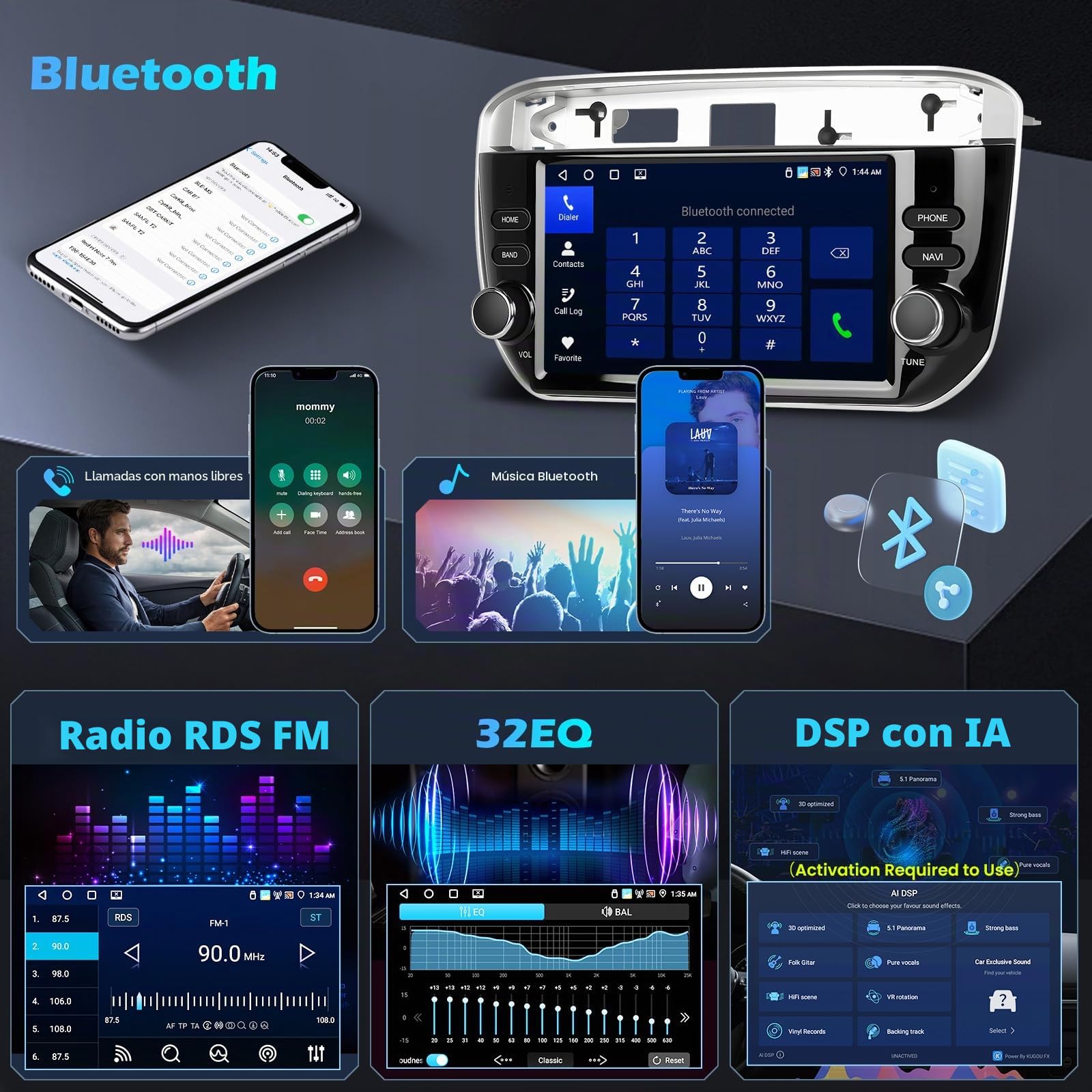 Hikity 4G+64G Android 15 Radio Coche Fiat Punto 2012-2016 7" CarPlay