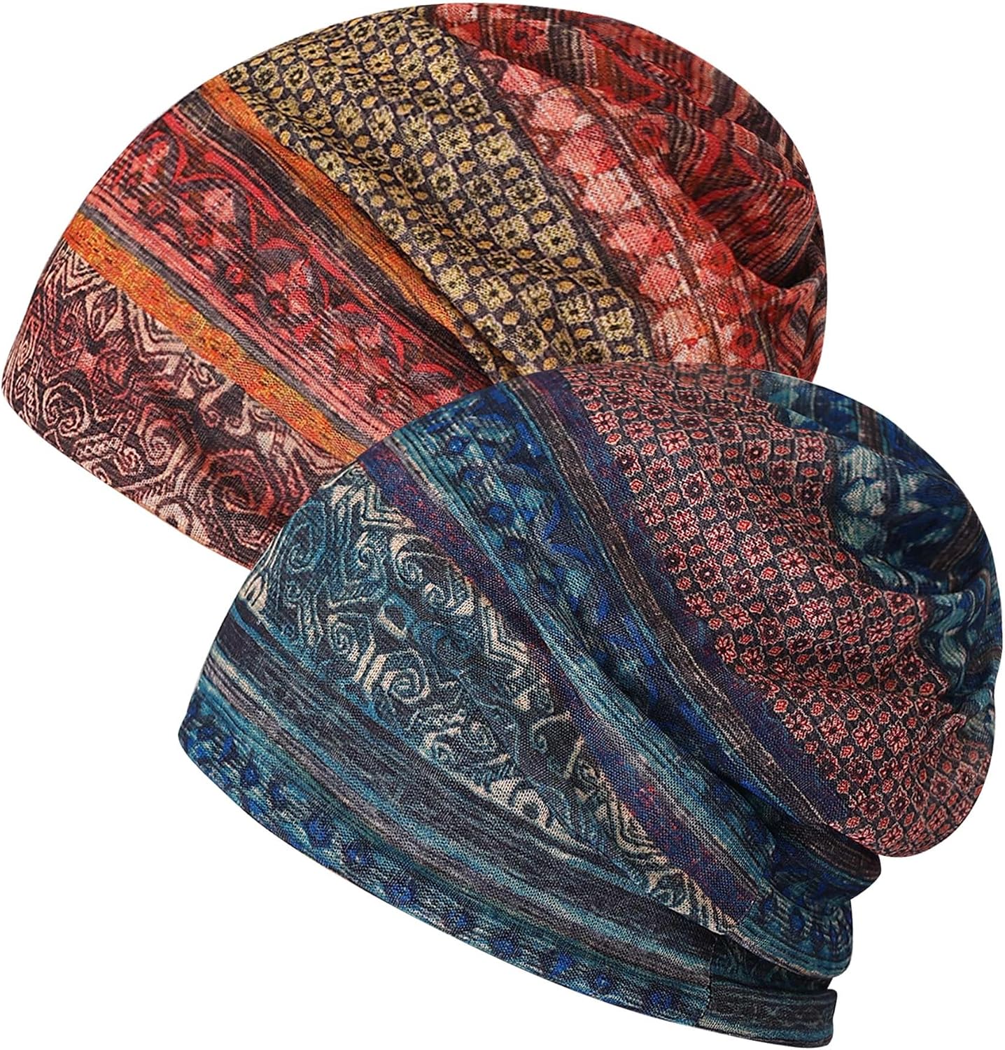 2 PCS Skull Cap Slouchy Beanie Set Skullies Beanies for Women Men Warm Knit Chemo Headwear Cancer Hats Lightweight