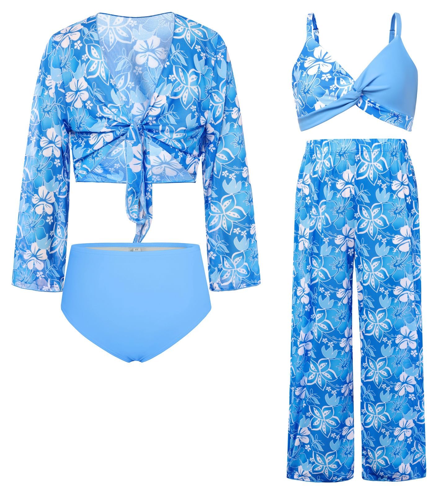 GRACE KARIN Traje de baño para niña, traje de baño, blusa, bragas, pareo, azul, verde, 7 años