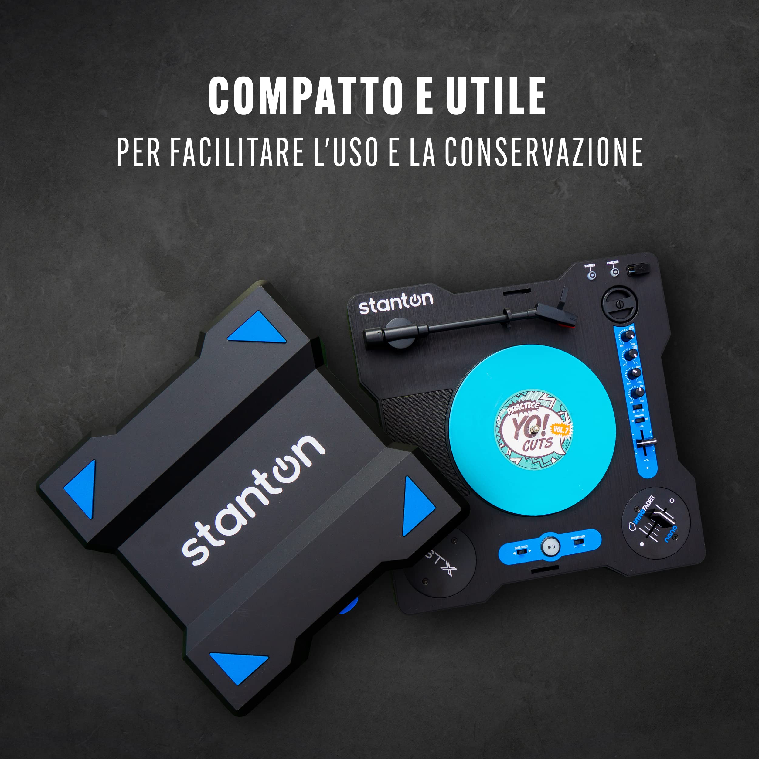 Stanton STX - Giradischi scratch per DJ con Innofader Nano crossfader, Bluetooth, cursore Pitch, registrazione USB, cassa, 2 batterie ricaricabili