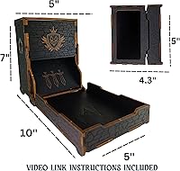 Vista 3 de FOXBITE Torre de dados para Dungeons and Dragons Tower con bandeja de madera grabada con láser DND portátil y plegable, rodillo de dados perfecto