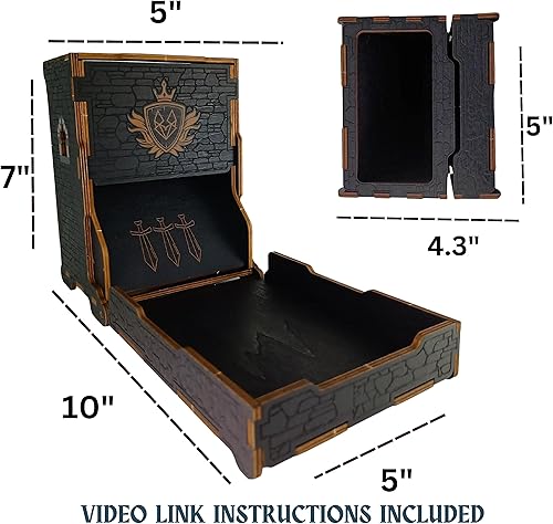 Miniatura 3 de FOXBITE Torre de dados para Dungeons and Dragons Tower con bandeja de madera grabada con láser DND portátil y plegable, rodillo de dados perfecto